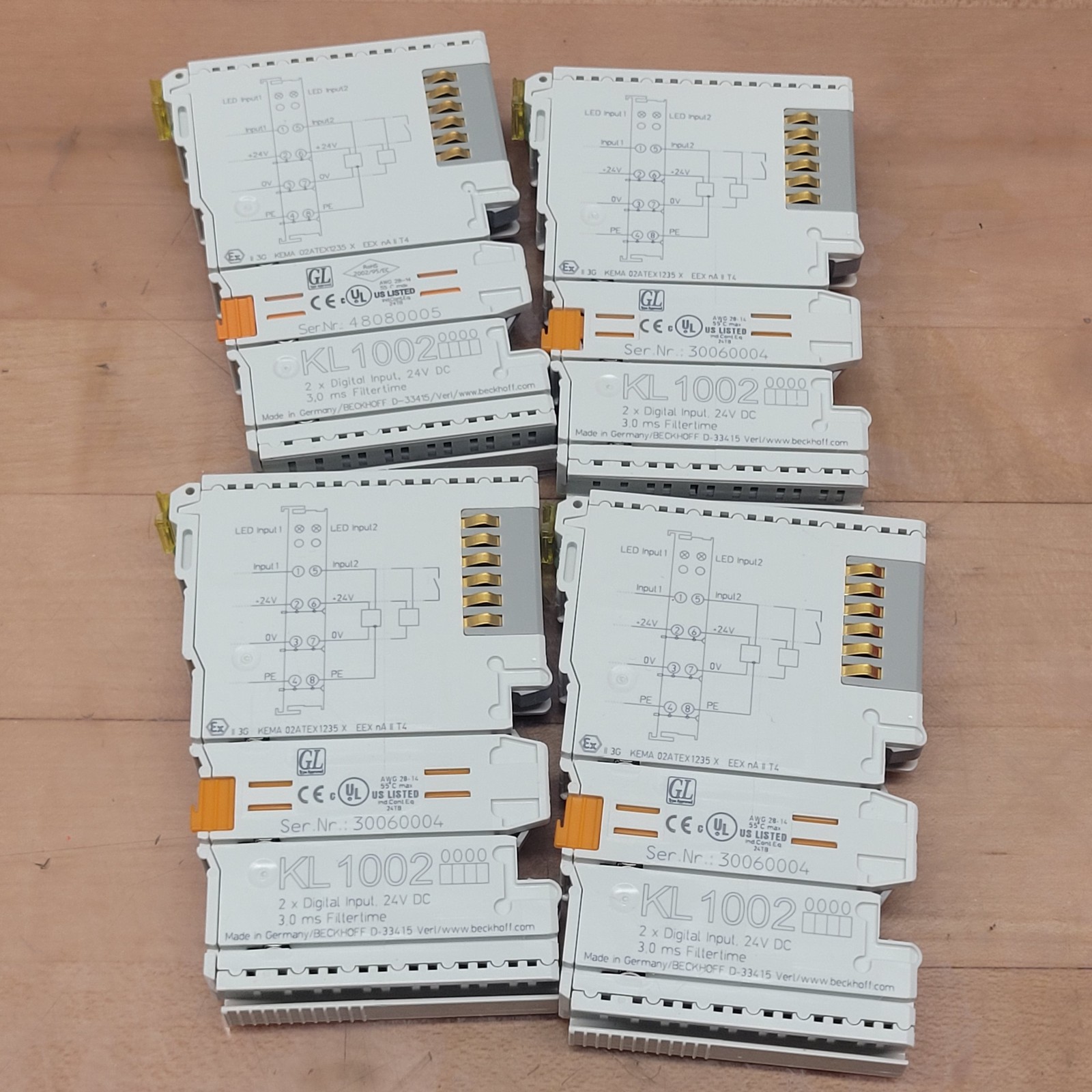 Lot of 4 – BeckHoff KL1002 Digital Input Bus Terminal, 24 VDC, 4-Wire System