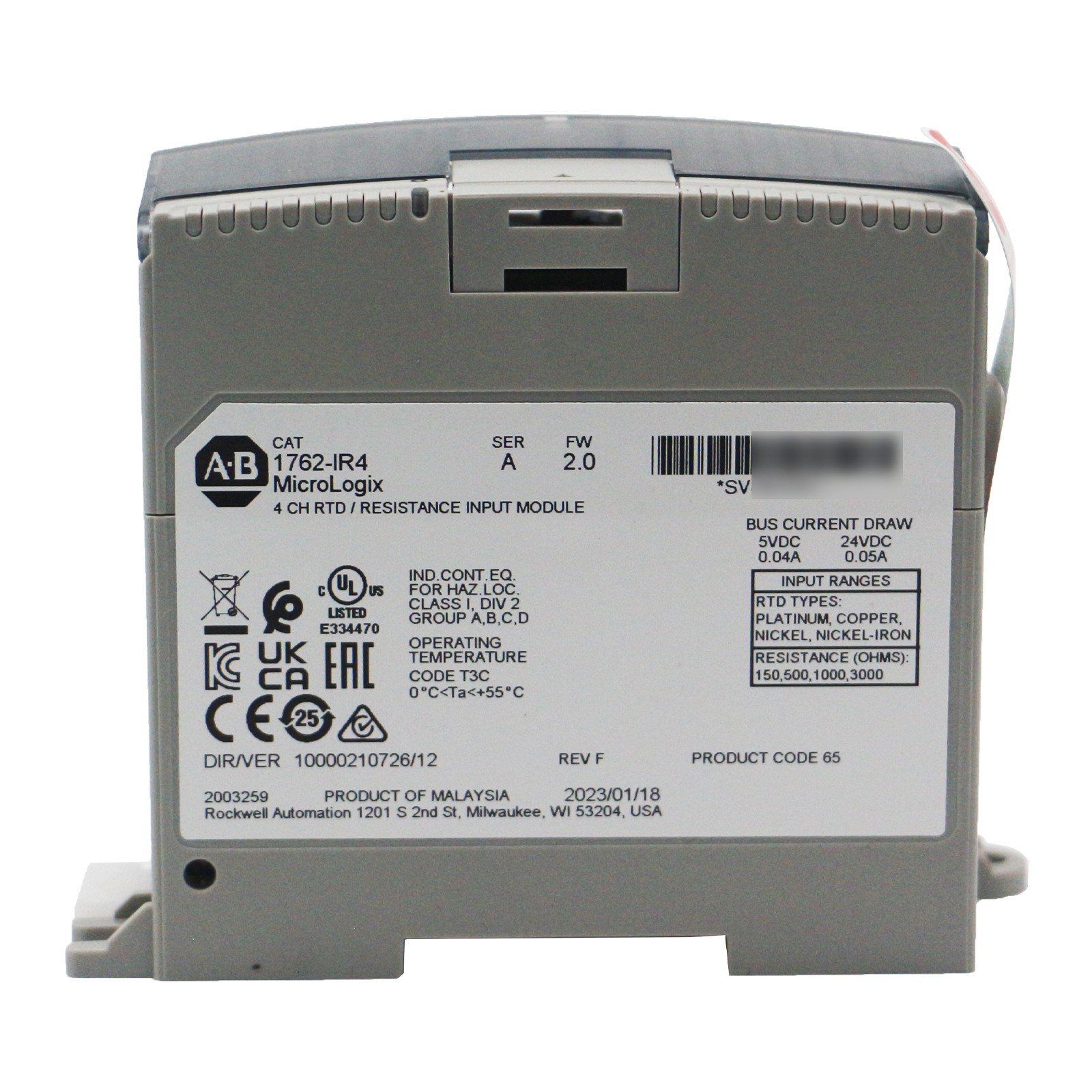 2022 New Allen-Bradley AB 1762-IR4 MicroLogix 1200 RTD Resistance Input Module