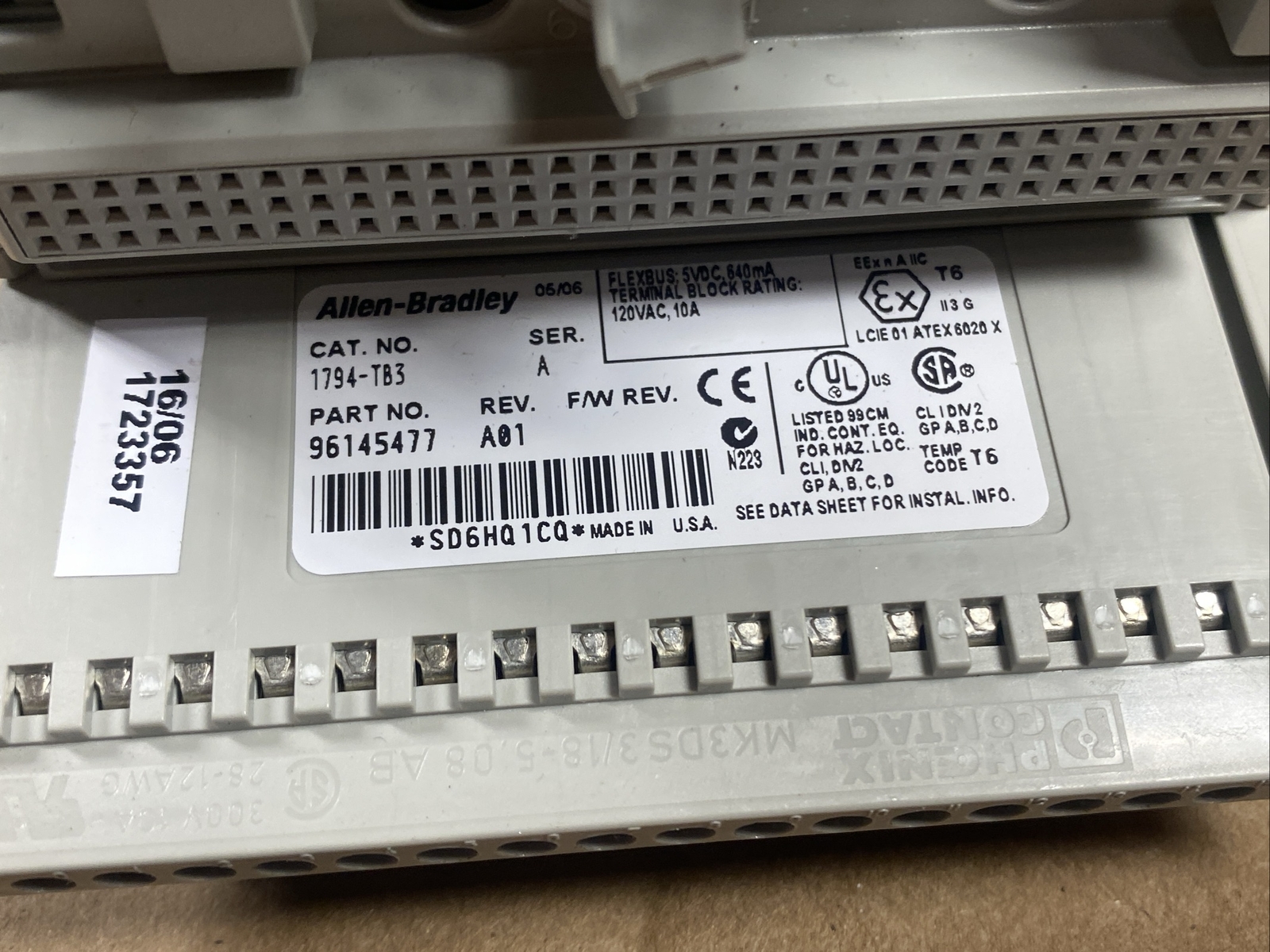 LOT (2) Allen Bradley 1794-IV16 /A Flex I/O Input Module & 1794-TB3 Base 120VAC