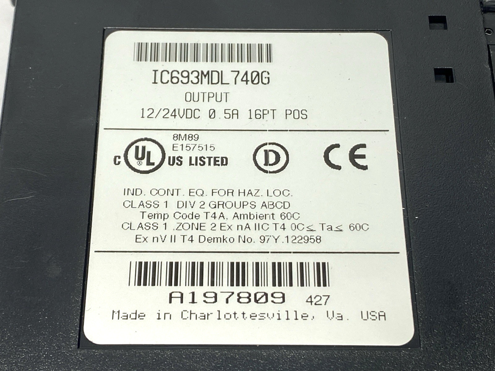 GE Fanuc IC693MDL740G Output Module 12/24VDC 0.5A 16PT POS LOGIC
