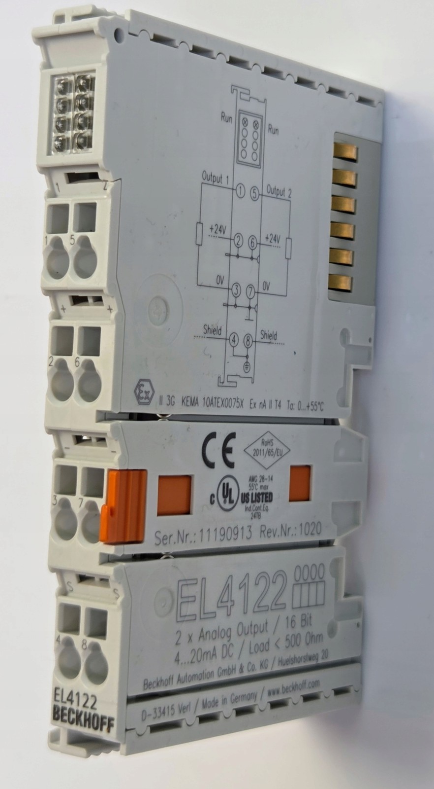 Beckhoff EL4122 2-Channel Analog Output Terminal 4-20mA 16-bit EtherCAT Module
