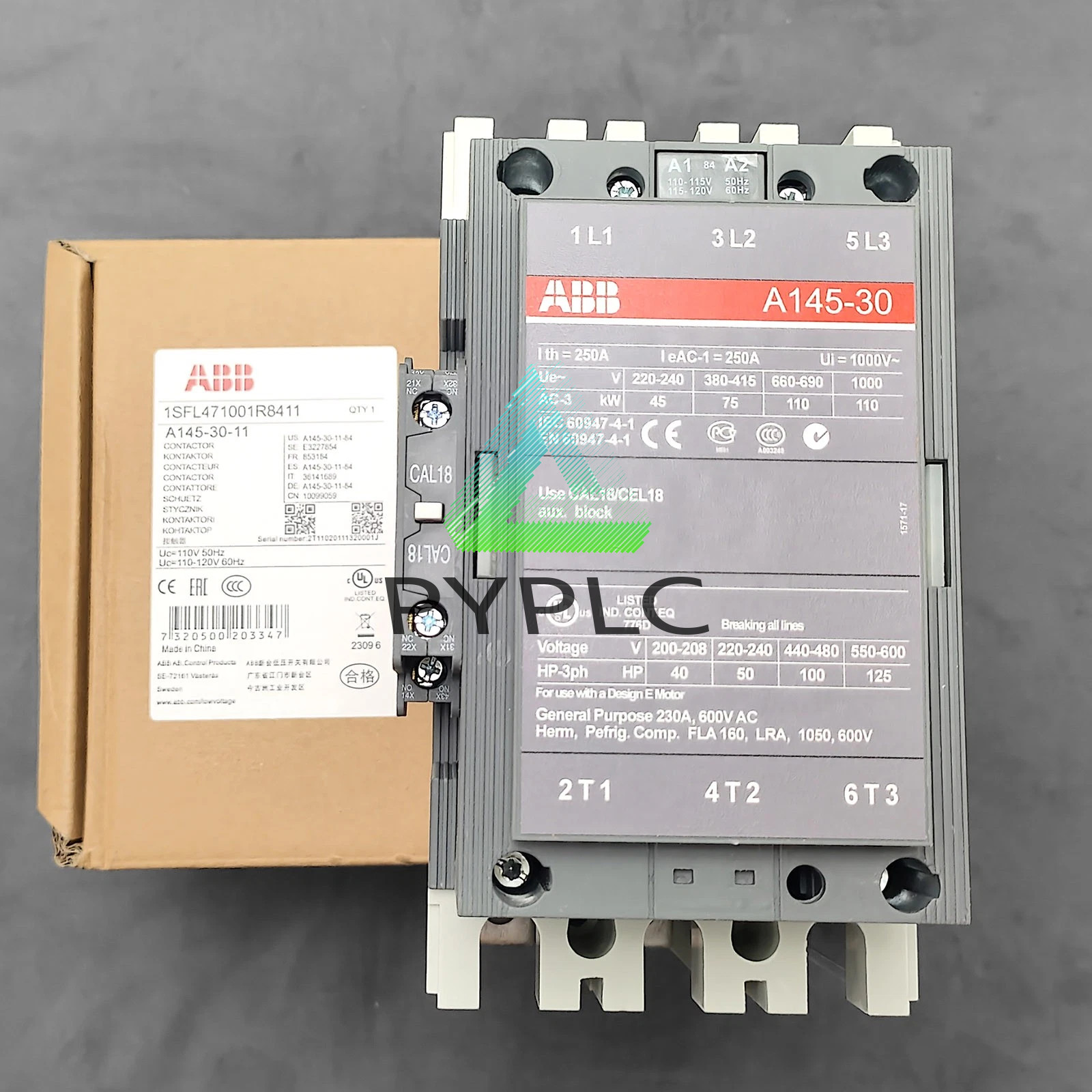 New Coil Contactor A145-30-11-84 for ABB 3P 110-120V