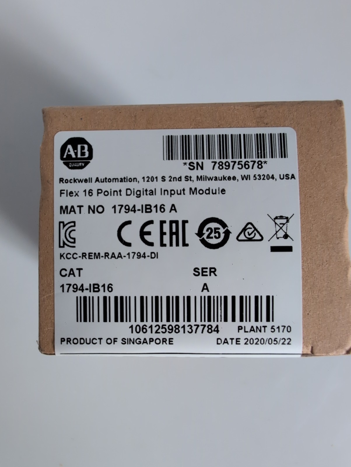 I/O Module, 16 Digital, Sink Inputs, 24VDC, Flex I/O, Allen-Bradley, 1794-IB16