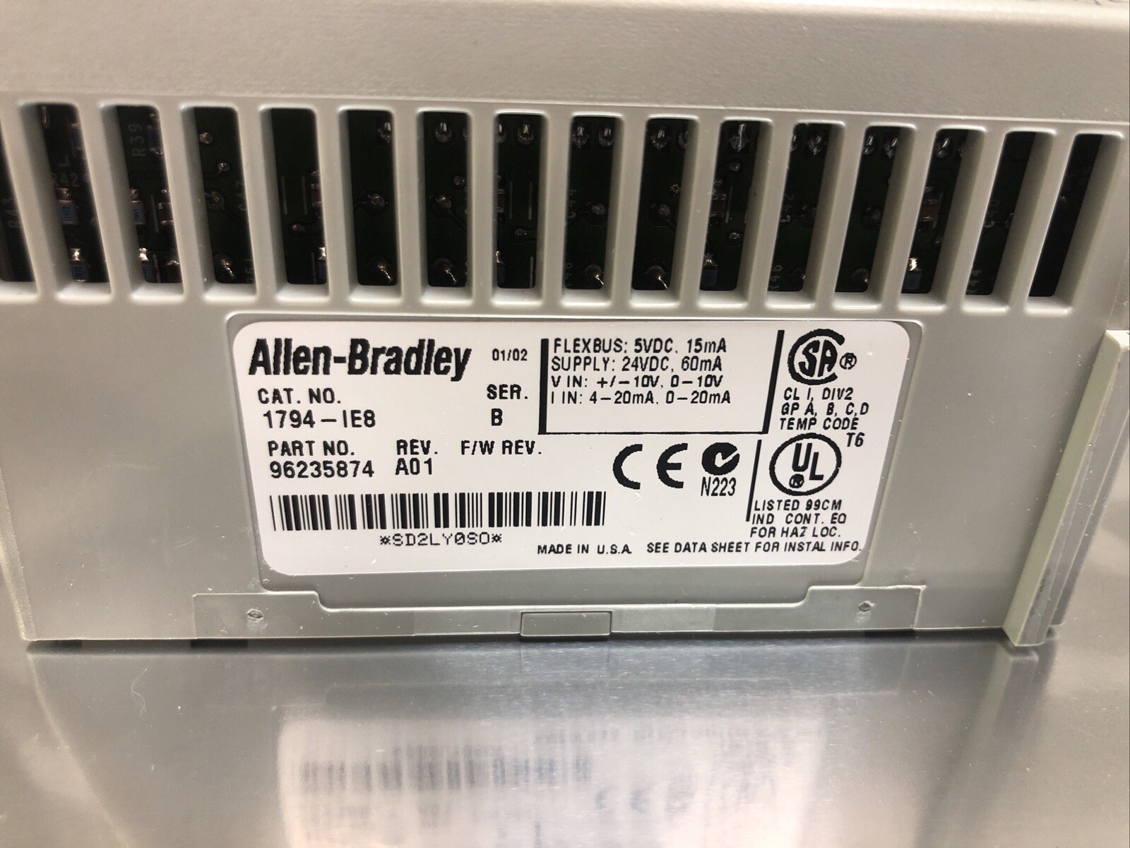 1 Used Allen Bradley 1794-IE8 Flex 8 Point Analog Input Module 96235874, 5-24VDC