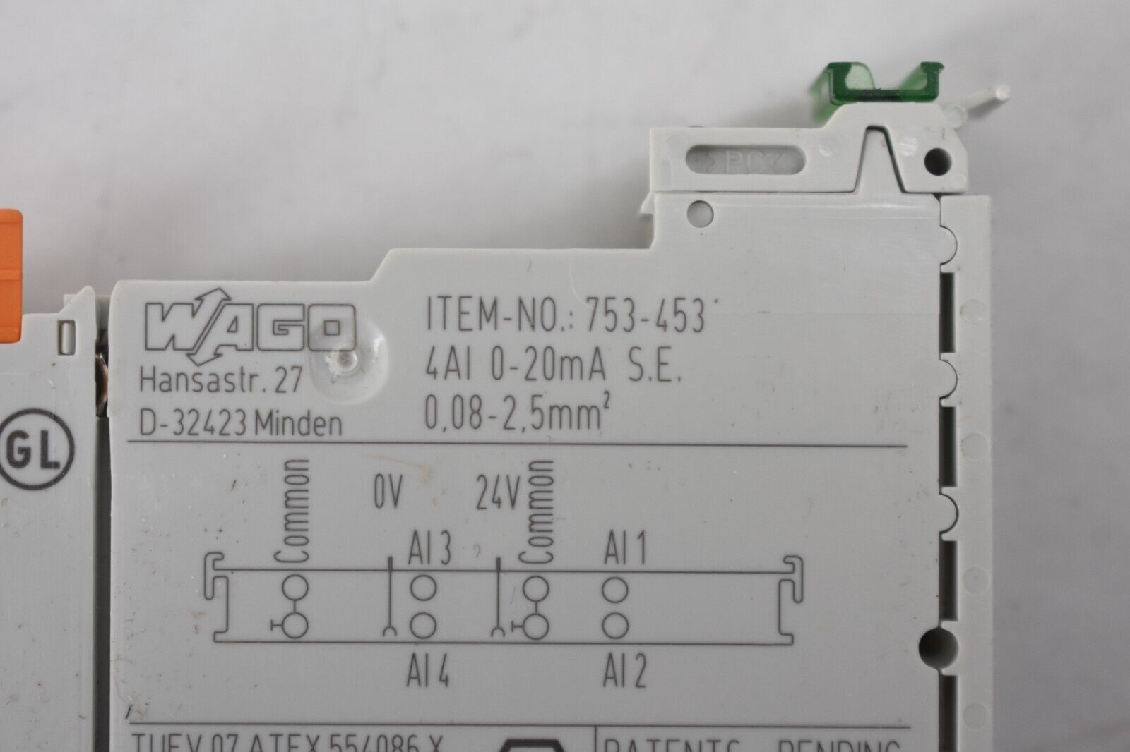 Wago 4-Channel Analog Input 0-20mA Single Ended 753-453 Module 28-14 AWG