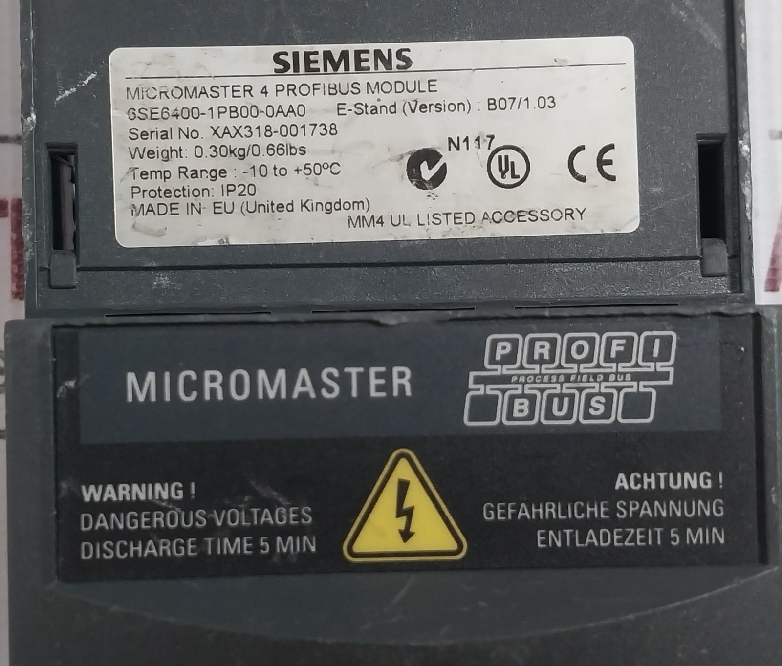 SIEMENS 6SE6400-1PB00-0AA0 Micromaster 4 Profibus Module
