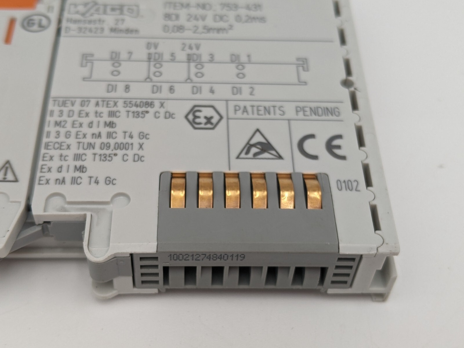 Wago 753-431 Din Rail Mount 8-Channel 24-Volt DC 0.2ms Digital Input Module Used