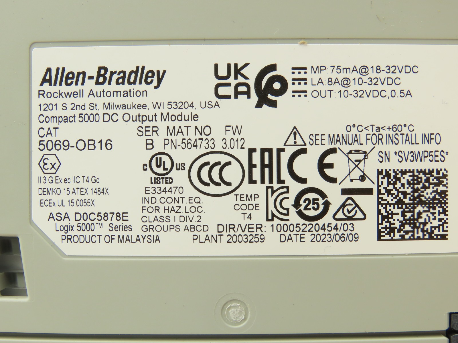 Allen Bradley 5069-OB16 Compact I/O DC Output Module 16 Channel FW 3.012