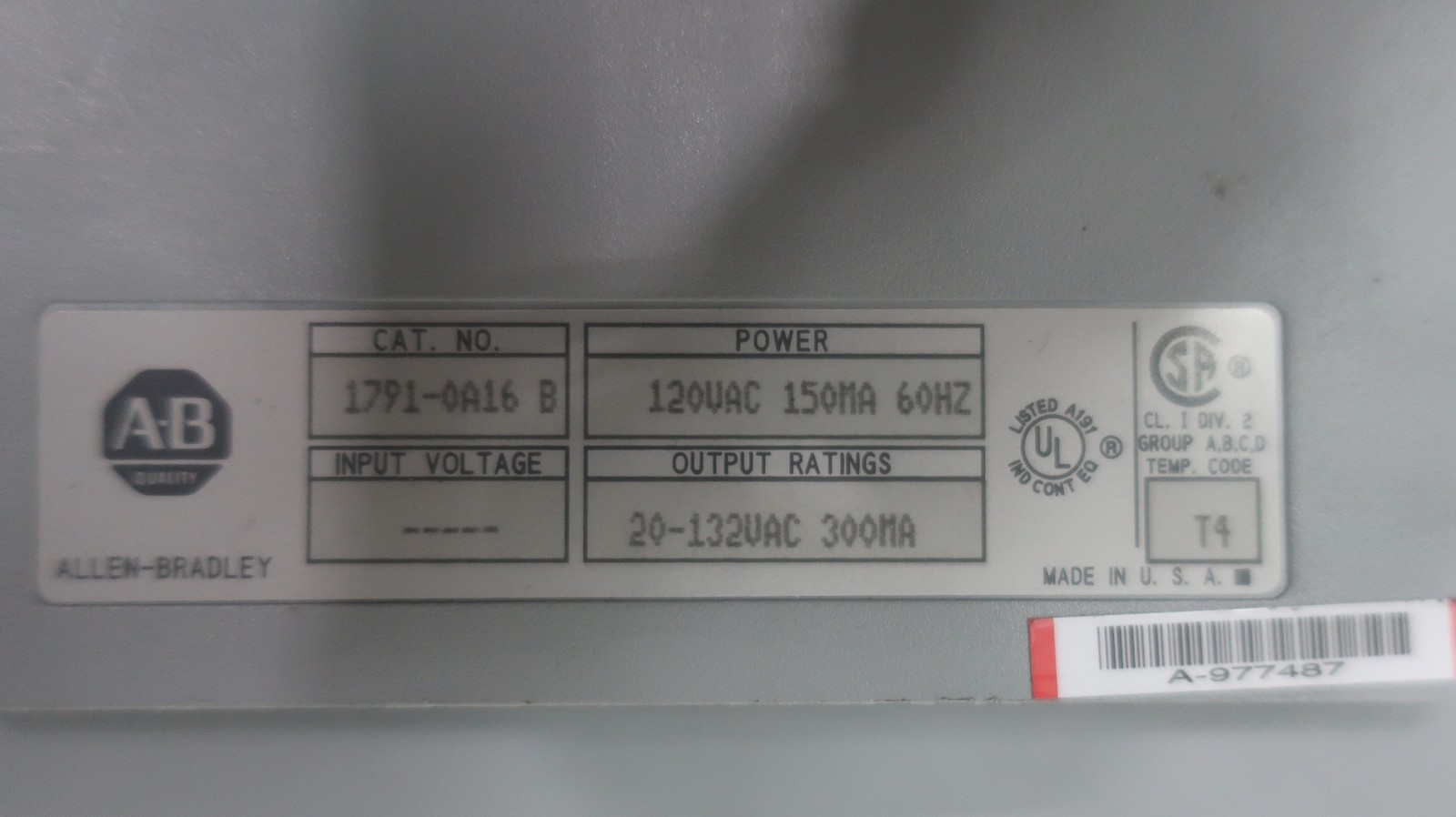 Allen Bradley 1791-0A16 Output Module Ser B