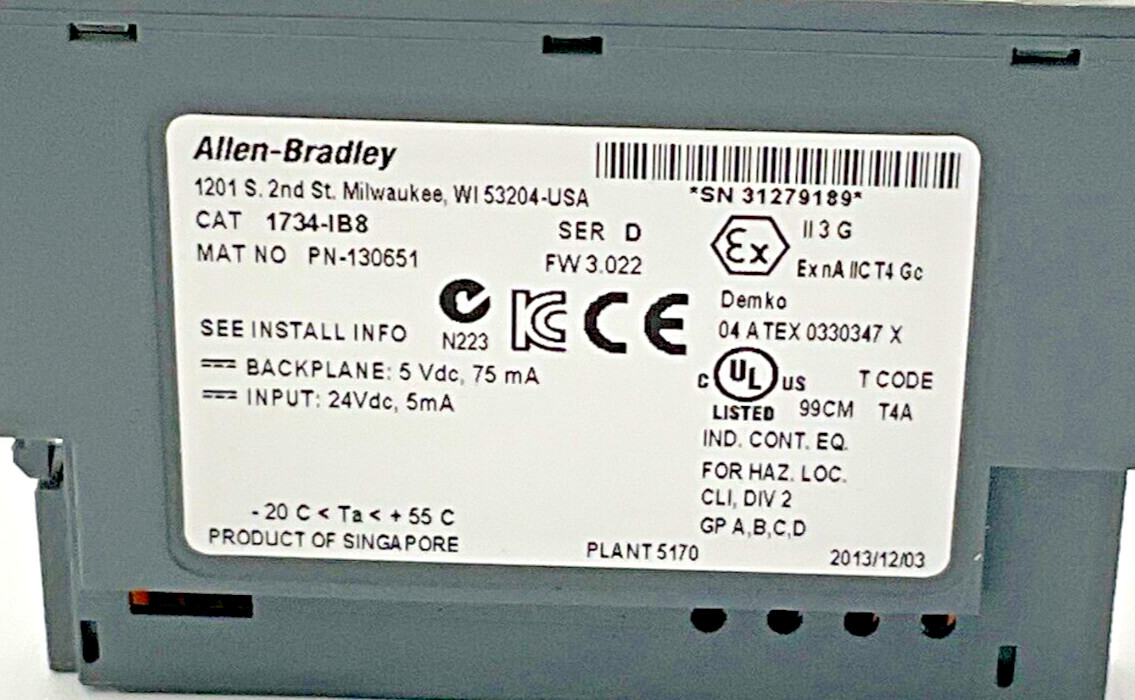Allen Bradley 1734-IB8 Ser D Input Module F/W 3.022 1734 (TBI)