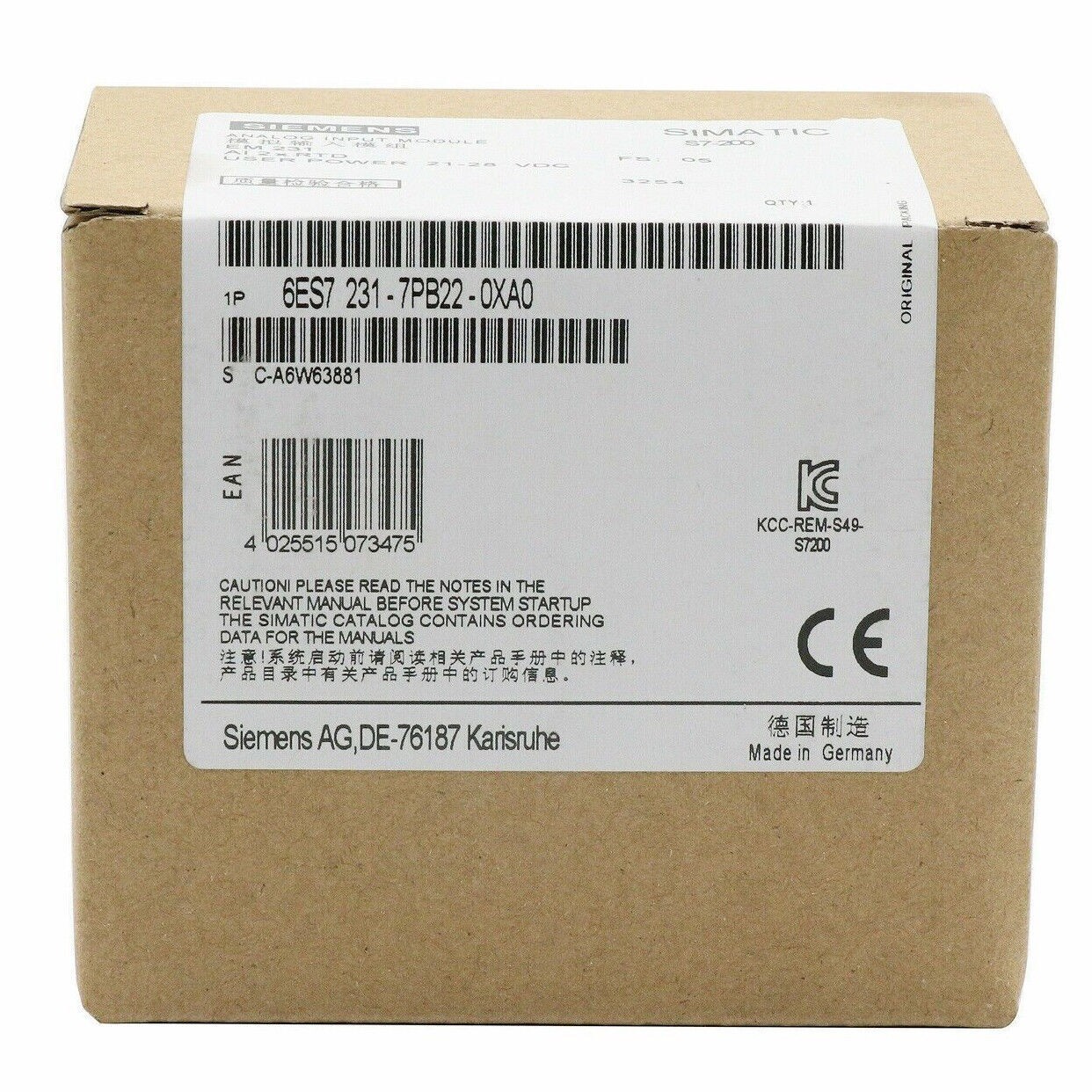6ES7 231-7PB22-0XA0 NEW SIEMENS 6ES7231-7PB22-0XA0 S7-200 Analog Input Module