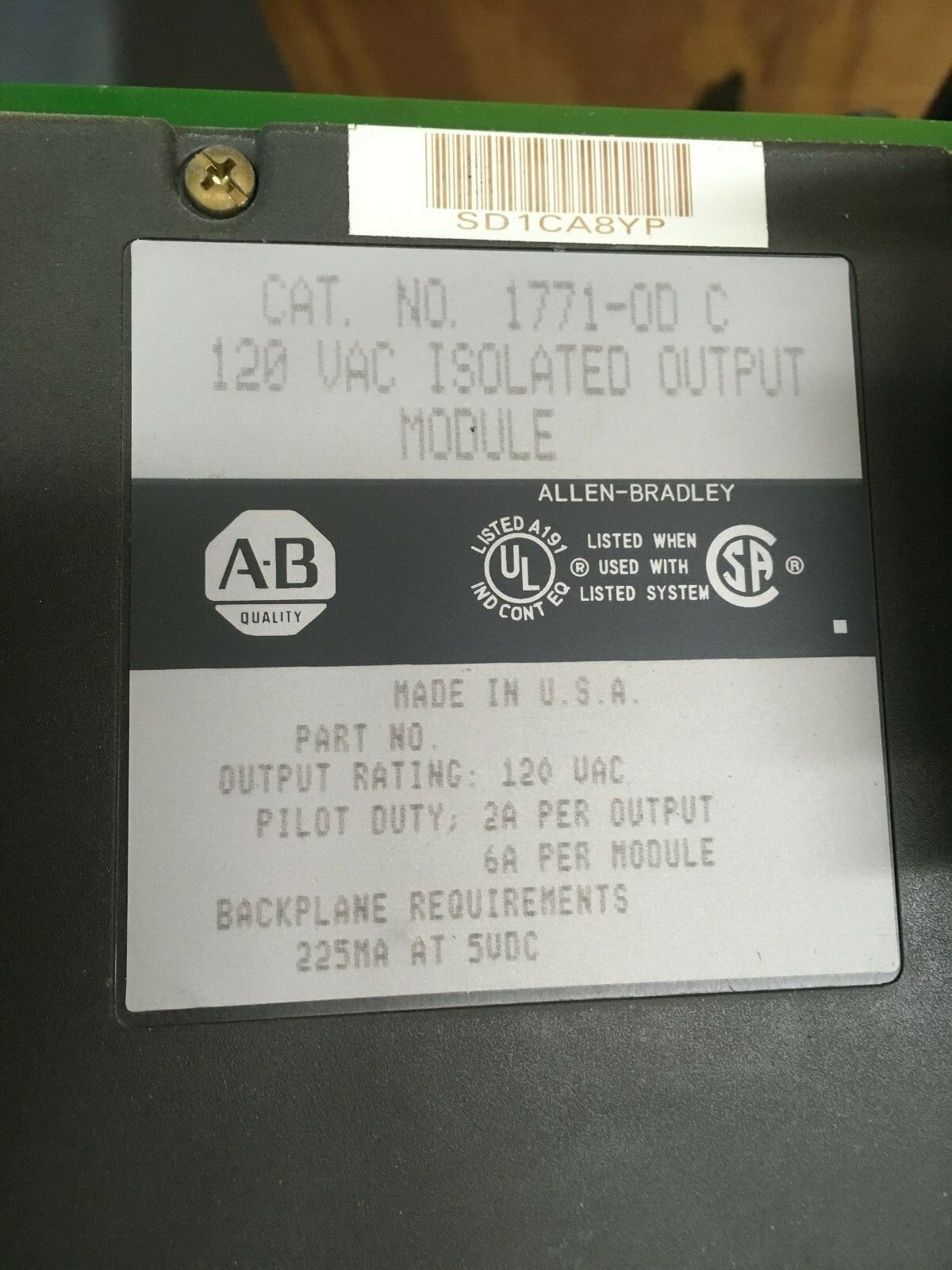 1771-OD Output Module, 120VAC, Isolated, for PLC5