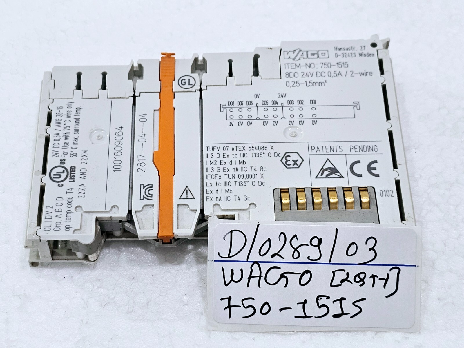 WAGO 750-1515 8-CHANNEL DIGITAL OUTPUT PLC MODULE 2 VDC 0.5A 8DO / WAGO 750-1515