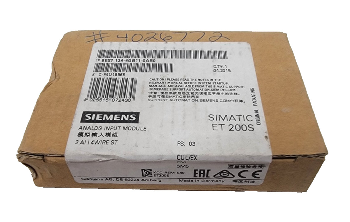 New Sealed Analog Input Module 2 AI I 4Wire ST Simatic ET 200S 6ES7 134-4GB11-0A