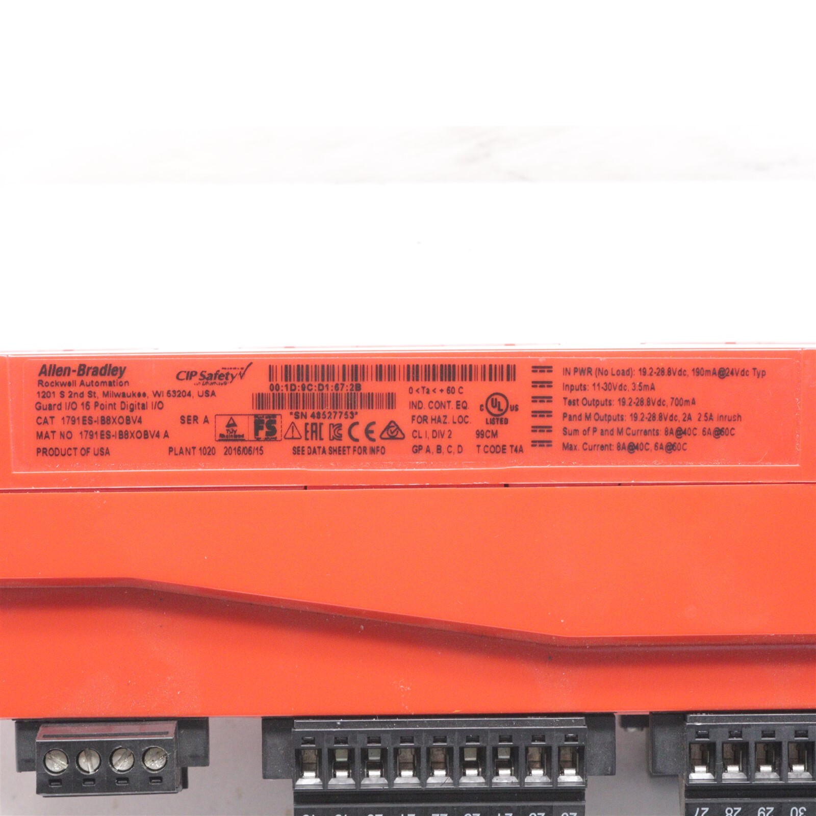 ALLEN BRADLEY COMPACT BLOCK GUARD I/O 1791ESI-IB8XOBV4