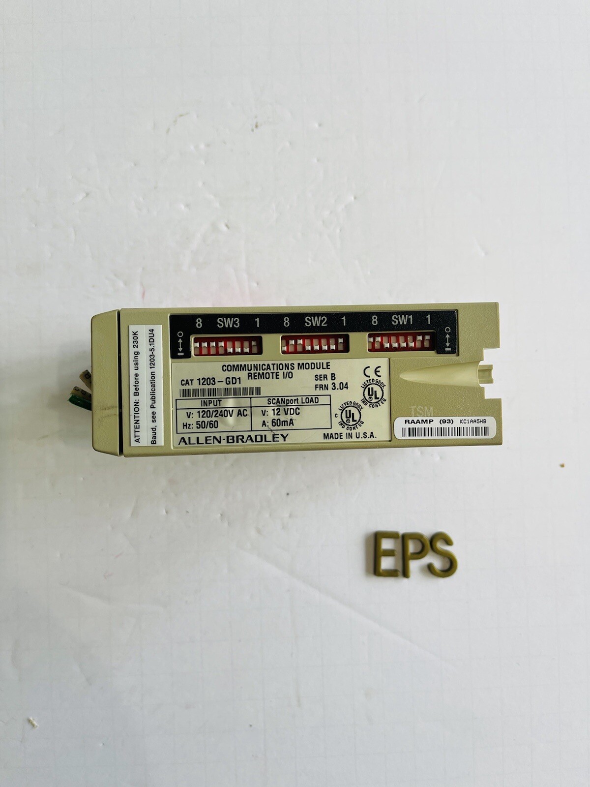 ALLEN BRADLEY 1203-GD1 REMOTE I/O COMMUNICATIONS MODULE SER C FRN 3.04 #K-1268