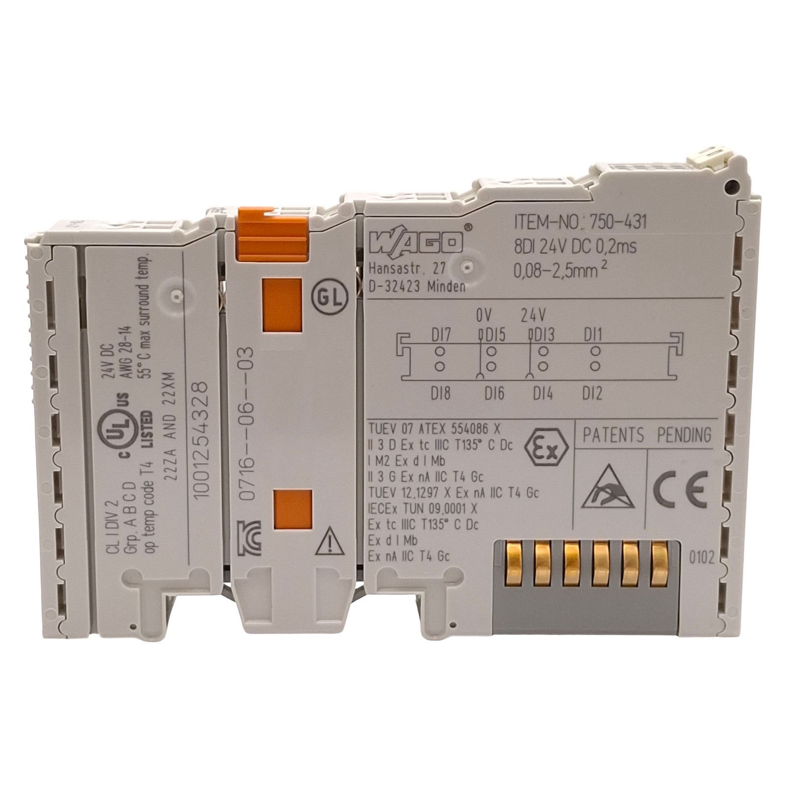 Lot of 2 Wago 750-431 PLC Digital Input Module, 8-Channel, 0.2ms Filter, 24VDC