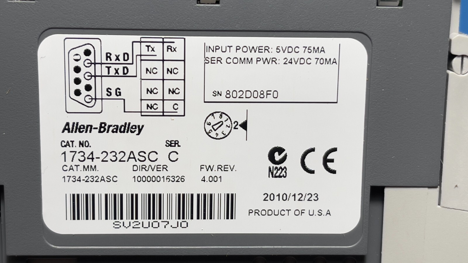 Allen Bradley 1734-AENT With Four 1734-232ASC and Four 1734-IB8 Module Status