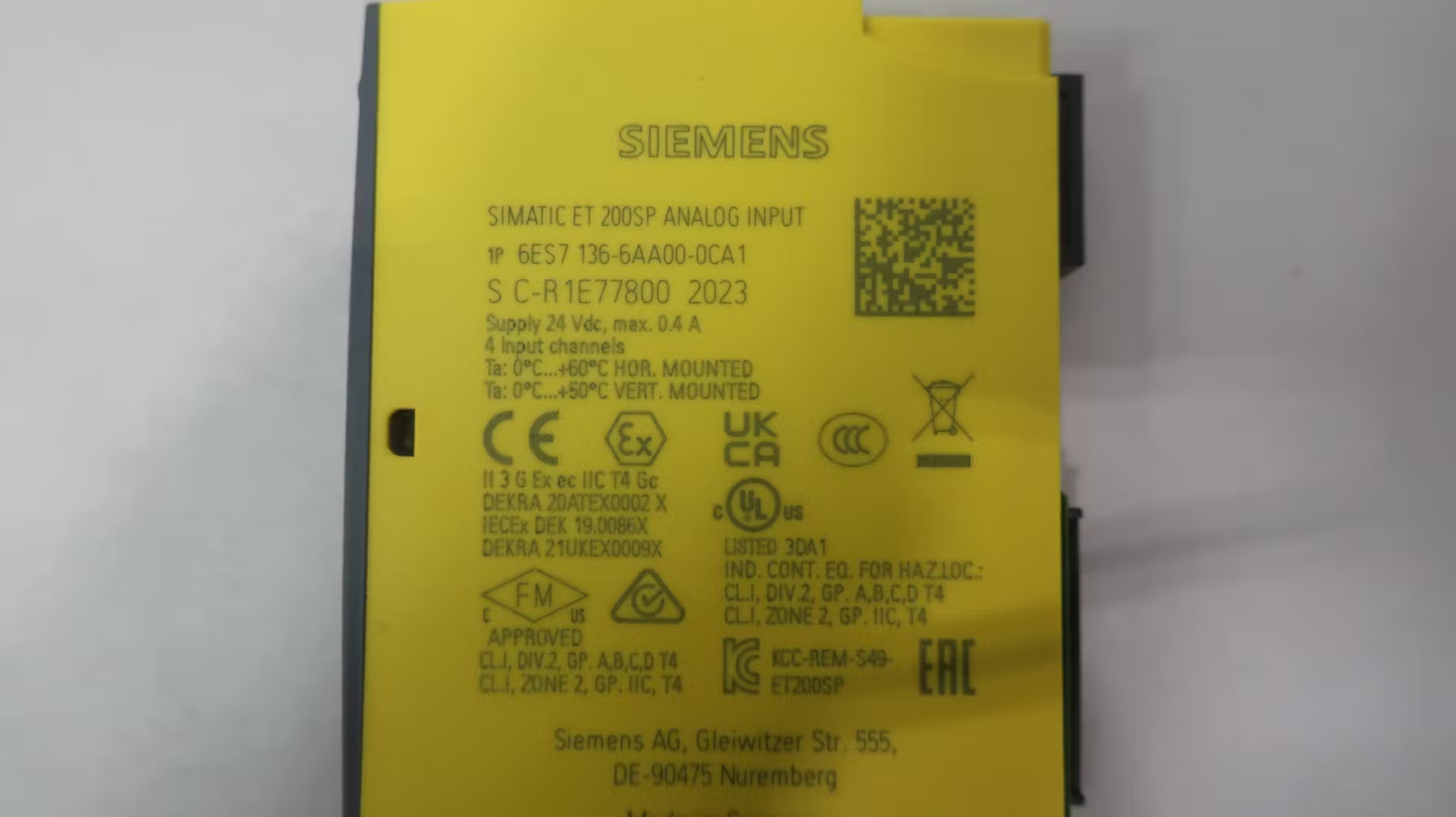 Siemens 6ES7 136-6AA00-0CA1 Simatic Et 200sp Analog Input Module