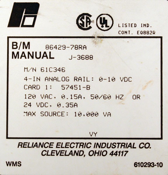 Reliance Electric 61C346 Analog Input Module 0-10 VDC