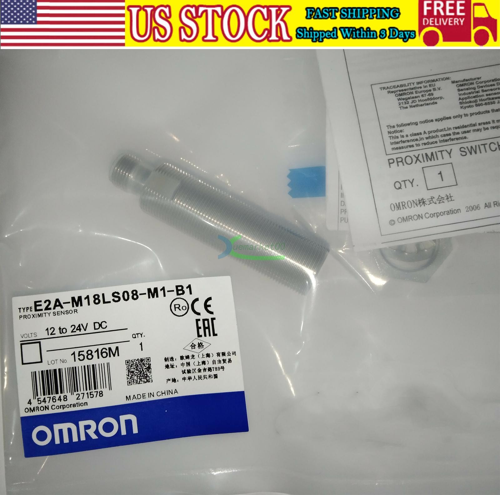 1PC Omron E2A-M18LS08-M1-B1 E2AM18LS08M1B1 Proximity Switch New US Free TAX