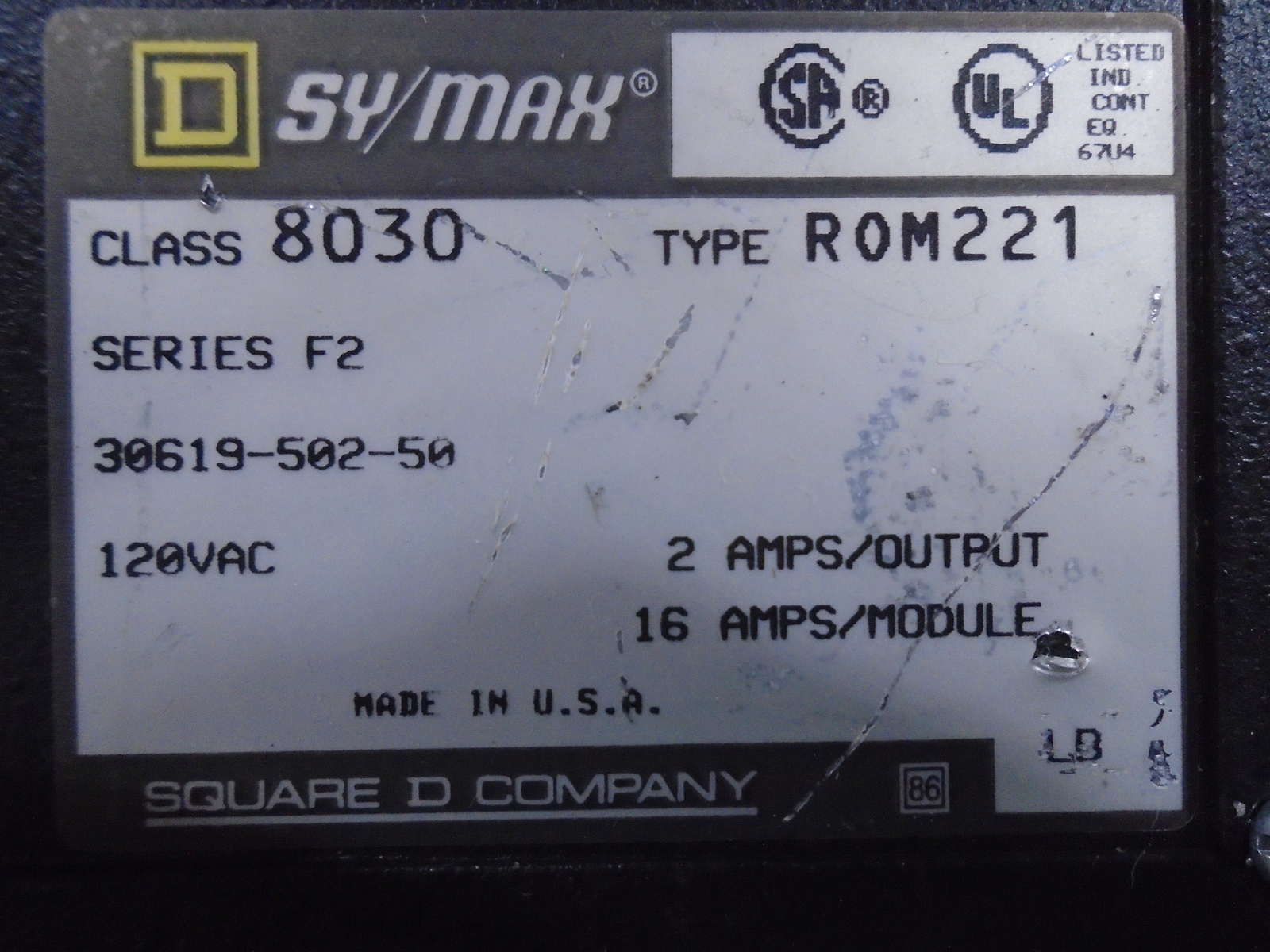 SQUARE D SY/MAX 8030 ROM221 SERIES:F2 OUTPUT MODULE