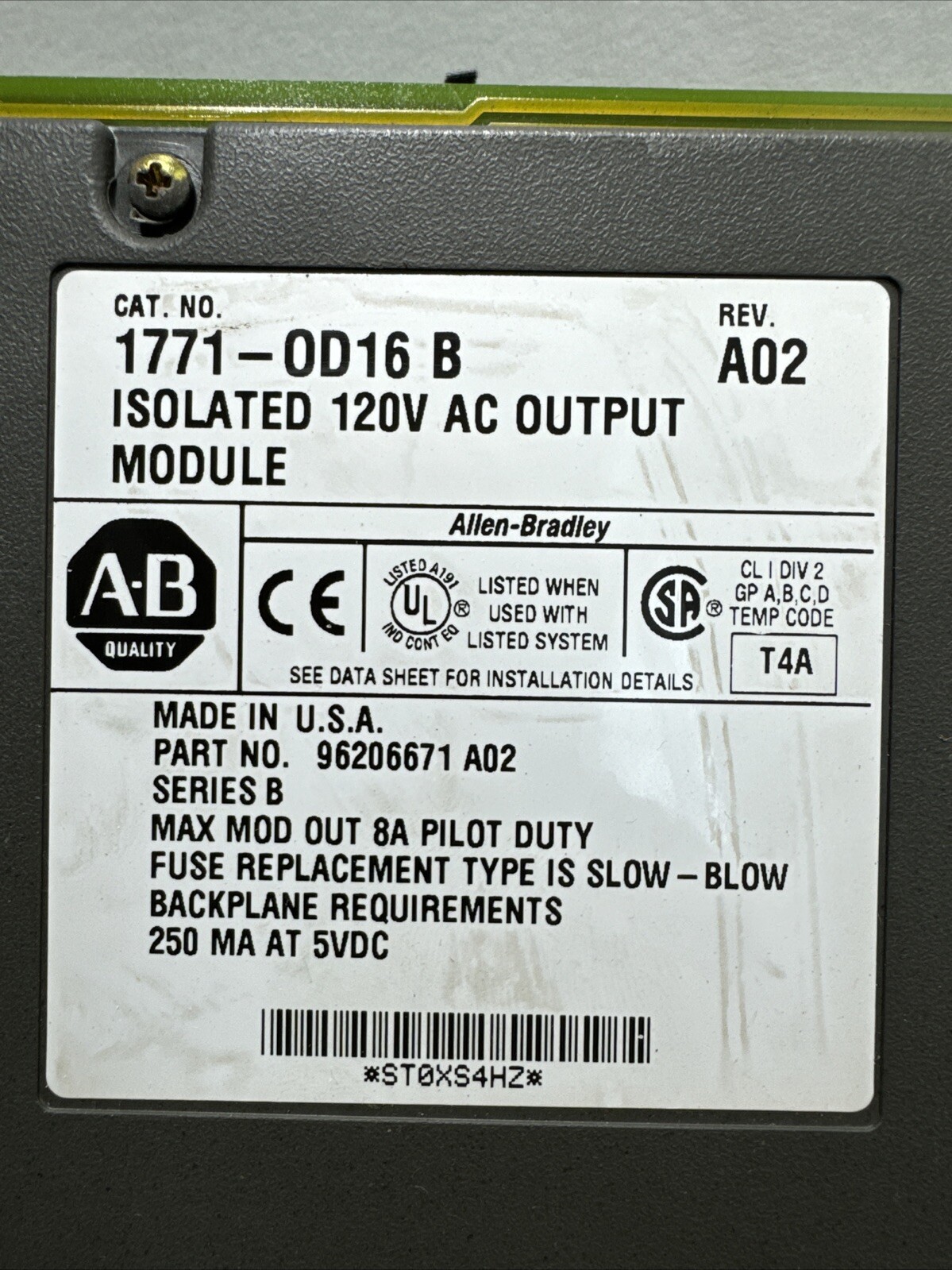 Allen Bradley 1771-0D16 B ISOLATED 120V AC OUTPUT MODULE REV. A02
