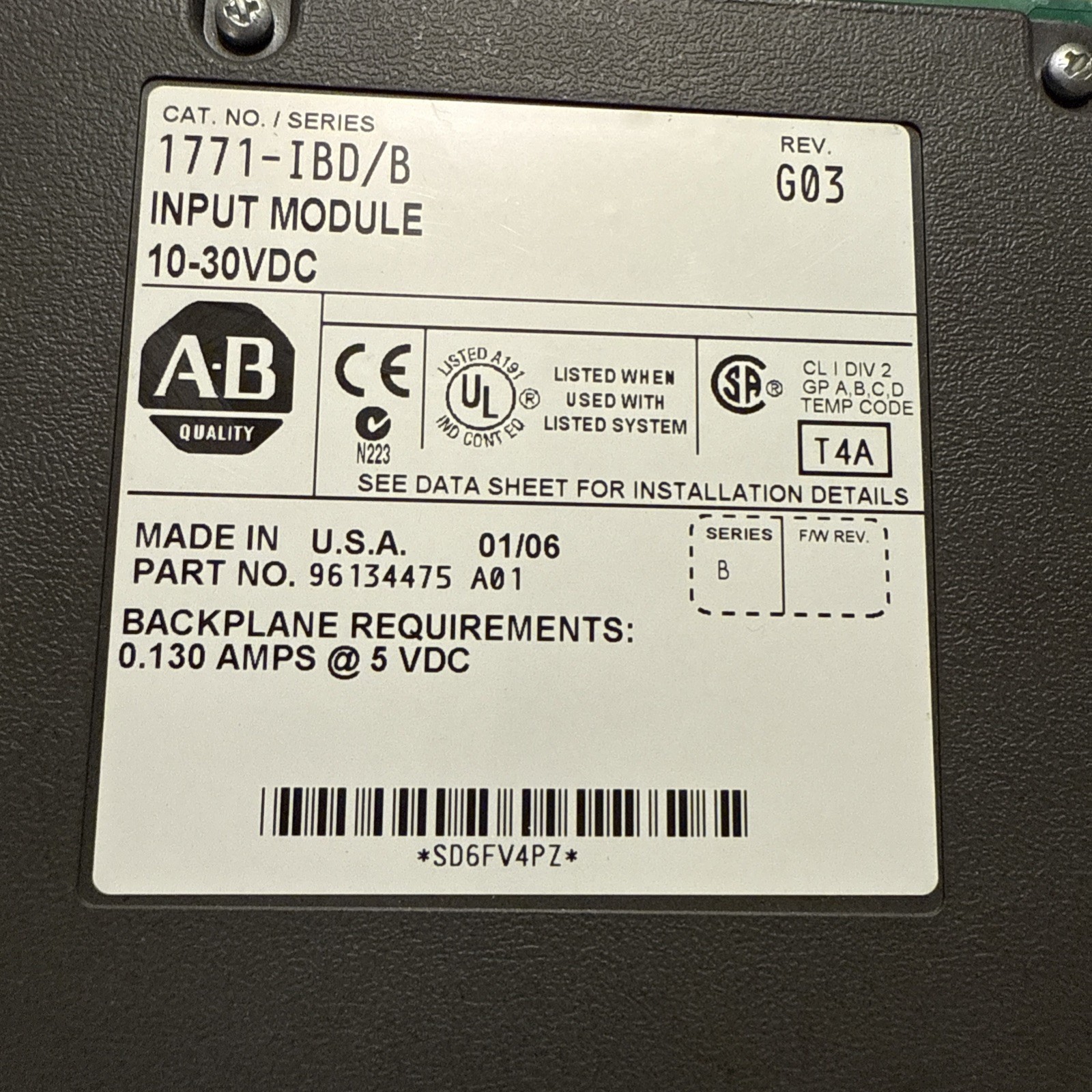 ALLEN BRADLEY 1771-IBD/B SER B, Rev G03 Input Module, New Open Box, Never Used.