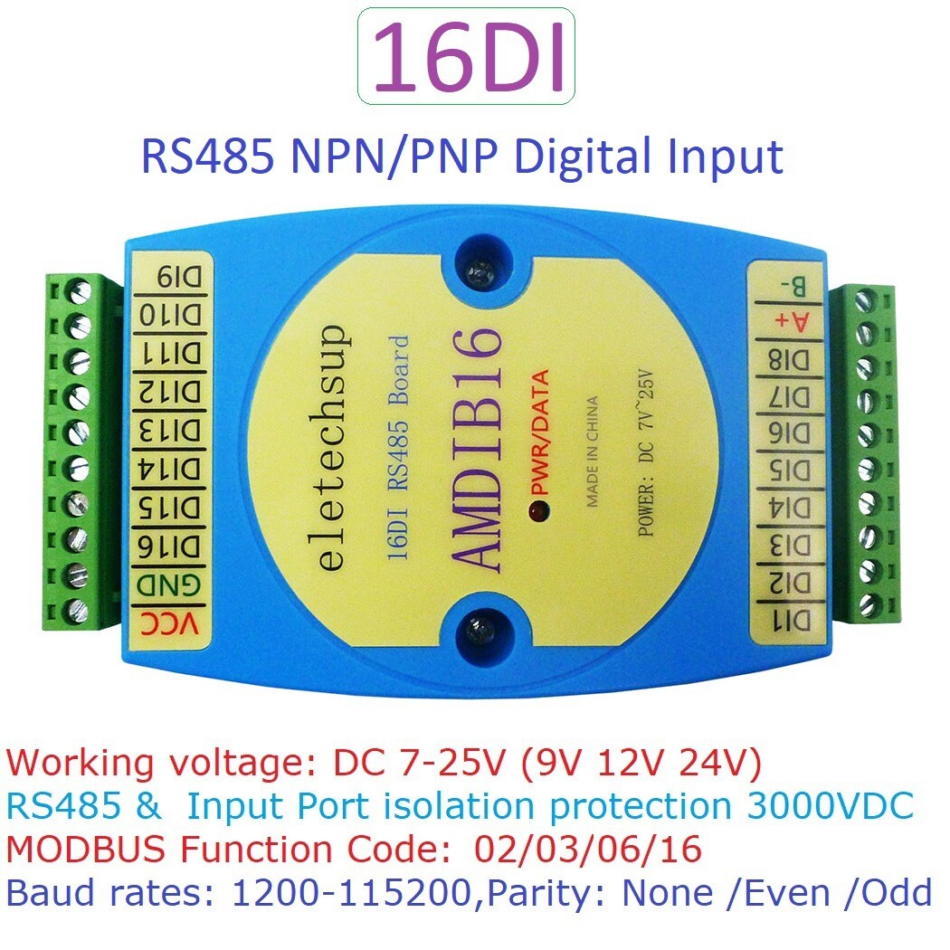 DC 9V 12V 24V 10A 16 Channel NPN Input Module RS485 3KV Isolated Communication