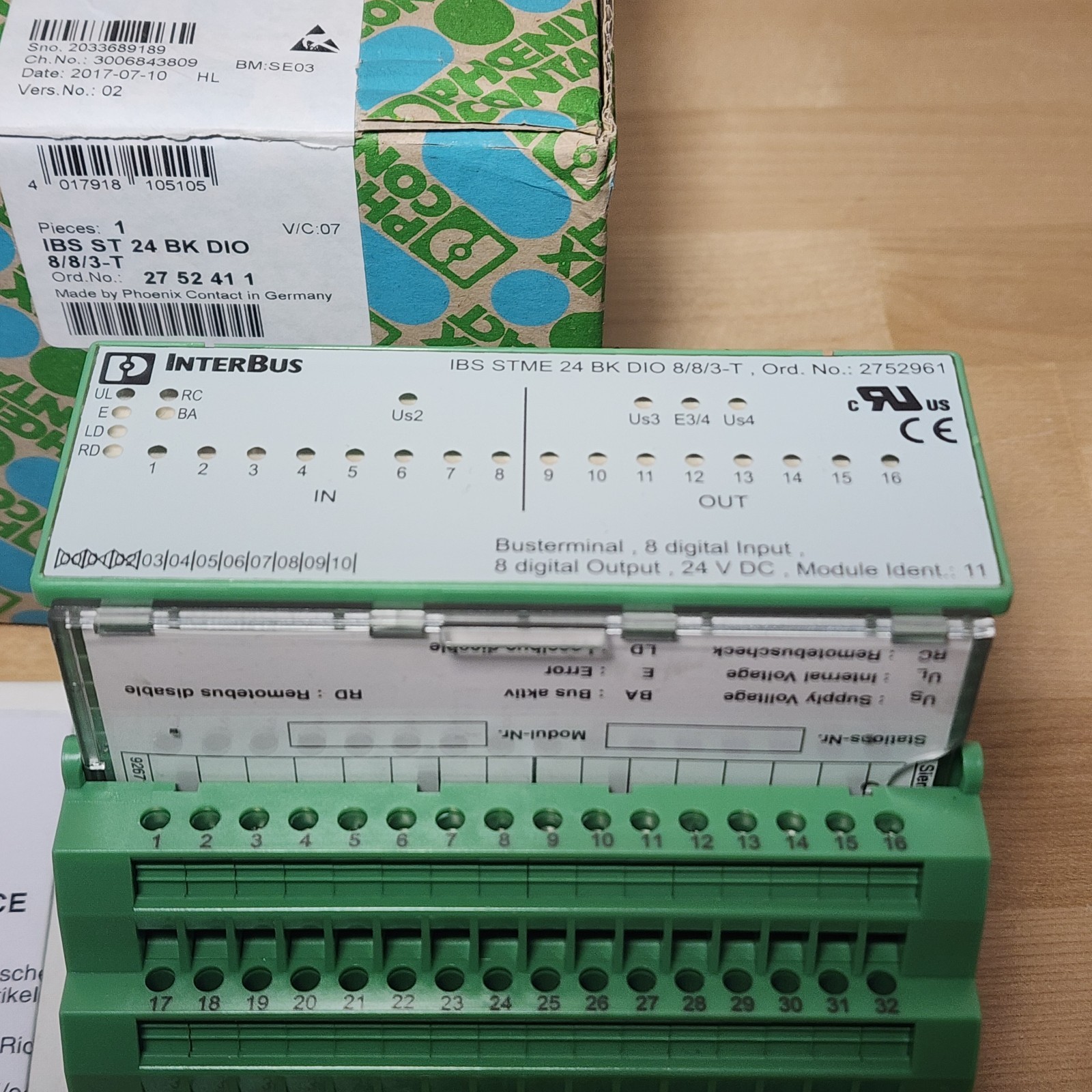 Phoenix Contact 2752411 IBS ST 24 BK DIO 8/8/3-T Bus Coupler I/O Module 8DI 8DO