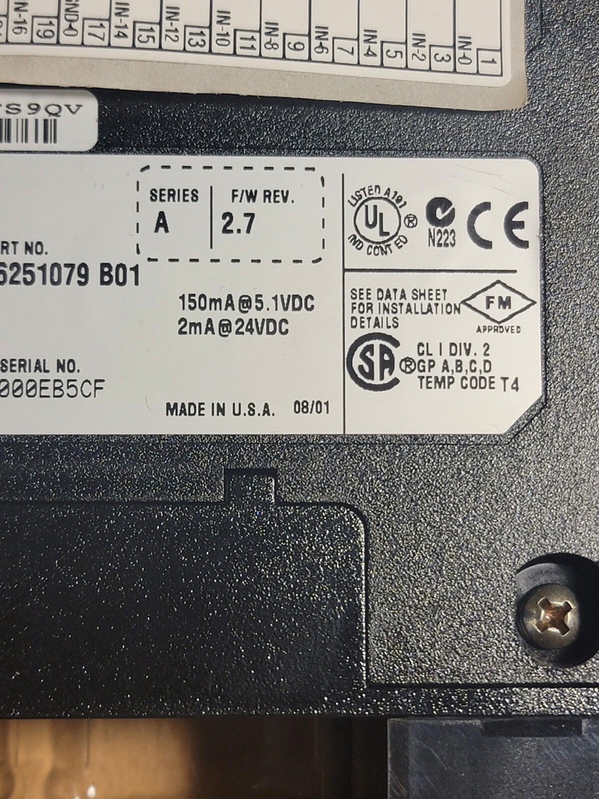 ALLEN BRADLEY CONTROL LOGIX 1756-IB32/A PART NO. 96251079 B02, F/W 2.7 NEW OTHER