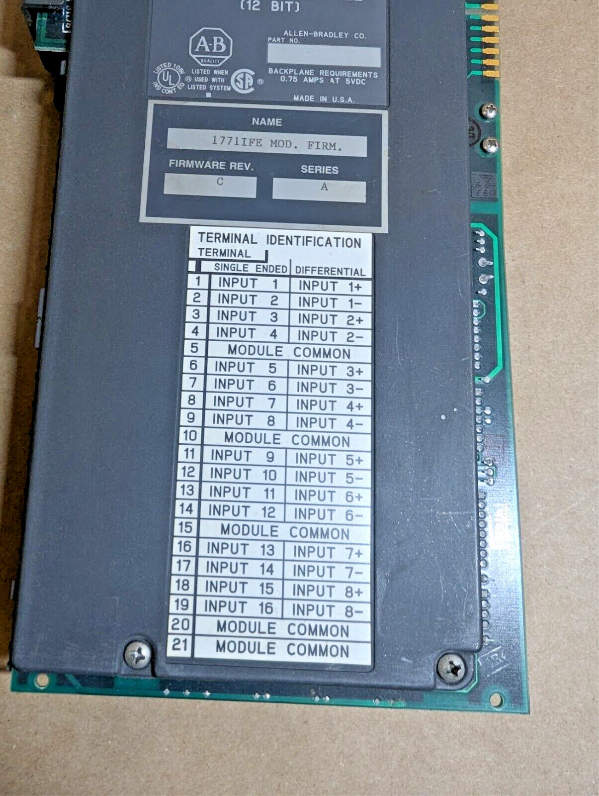 Allen-Bradley 1771-IFE Ser. A PLC-5 Analog Input Module (12 Bit)