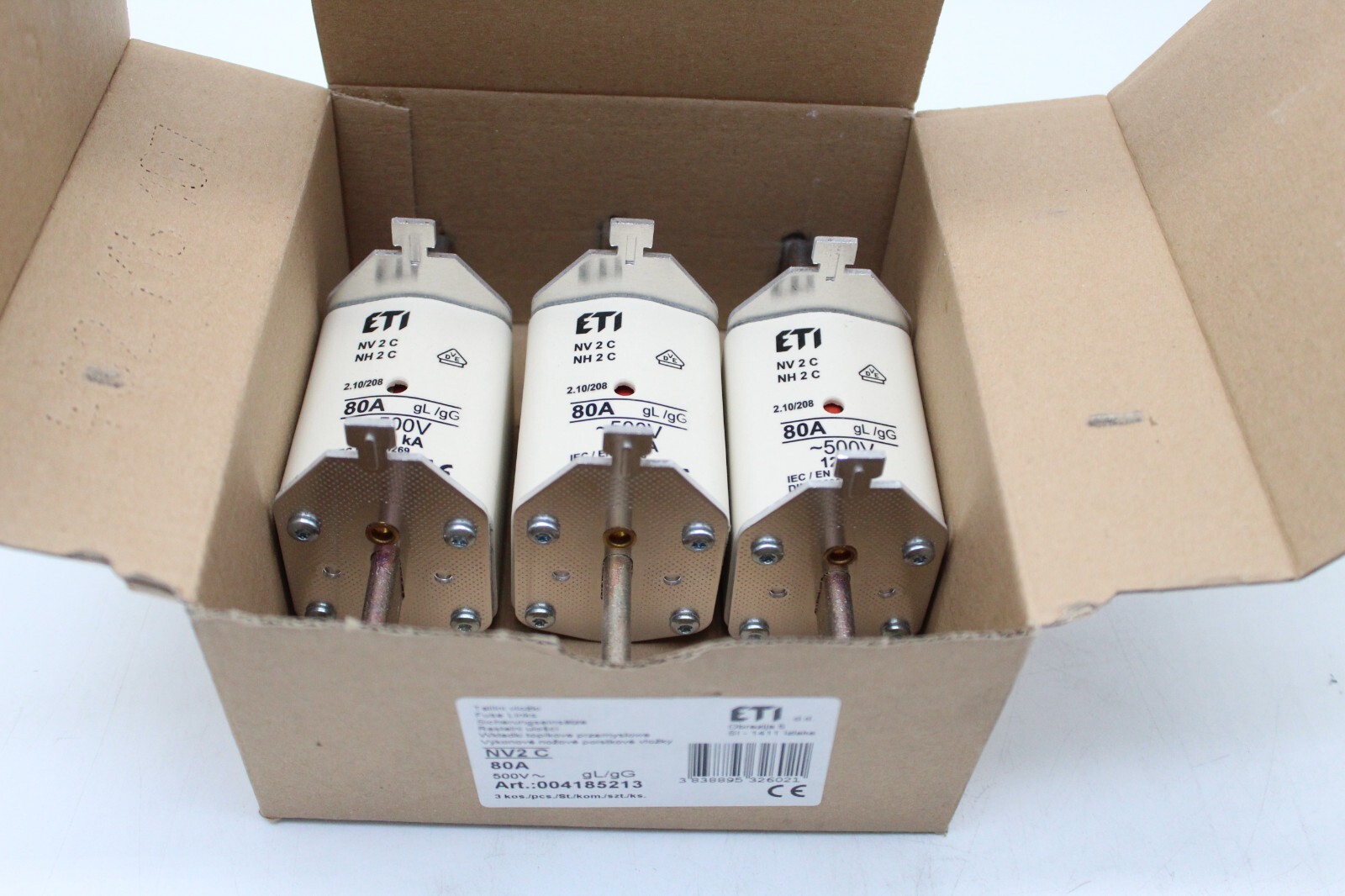 ETI NV2 Fuse Block 80A gL/gG 500V 004185213 3 Piece Pack