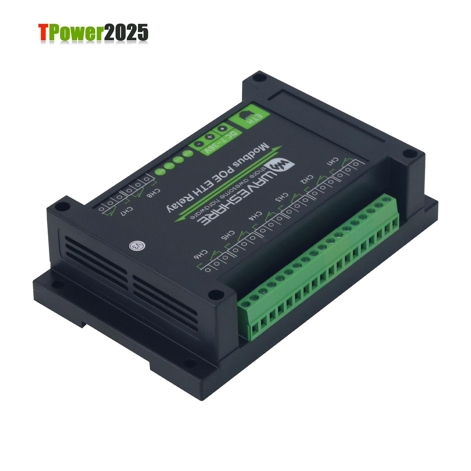 Waveshare Industrial 8-Channel Ethernet Relay Module Modbus POE ETH Relay BK