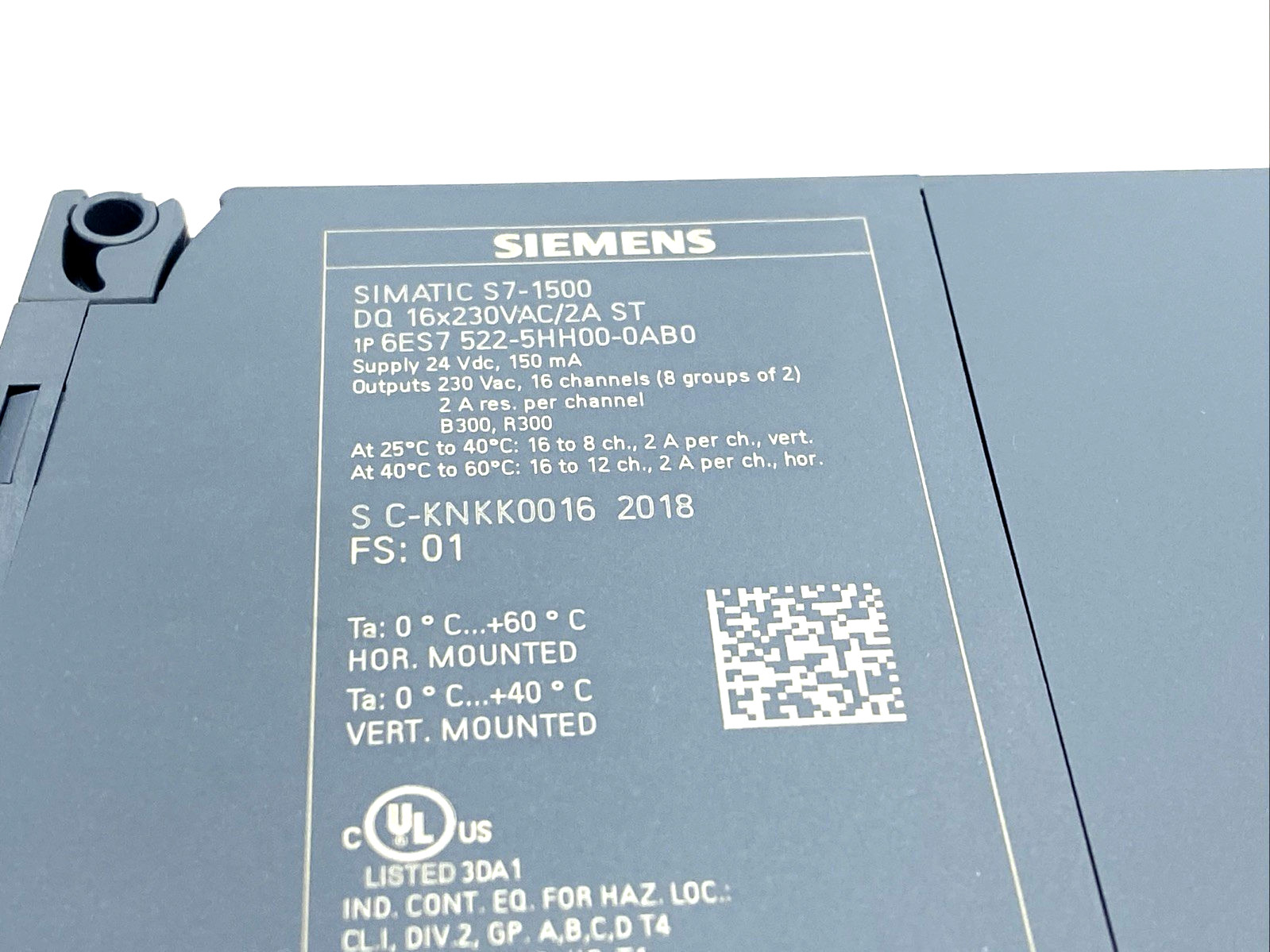 Siemens 6ES7522-5HH00-0AB0 SIMATIC S7-1500 Output Module DQ 16x 230VAC/2A ST
