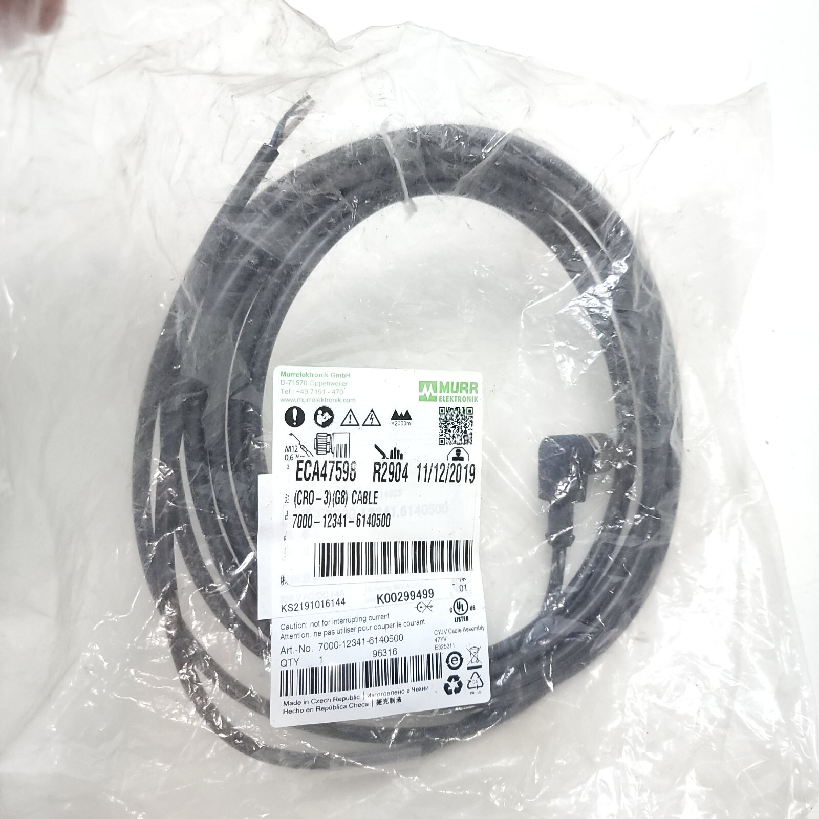 MURR Elektronik 7000-12341-6140500 M12 Female 90 degree 22 AWG 56127