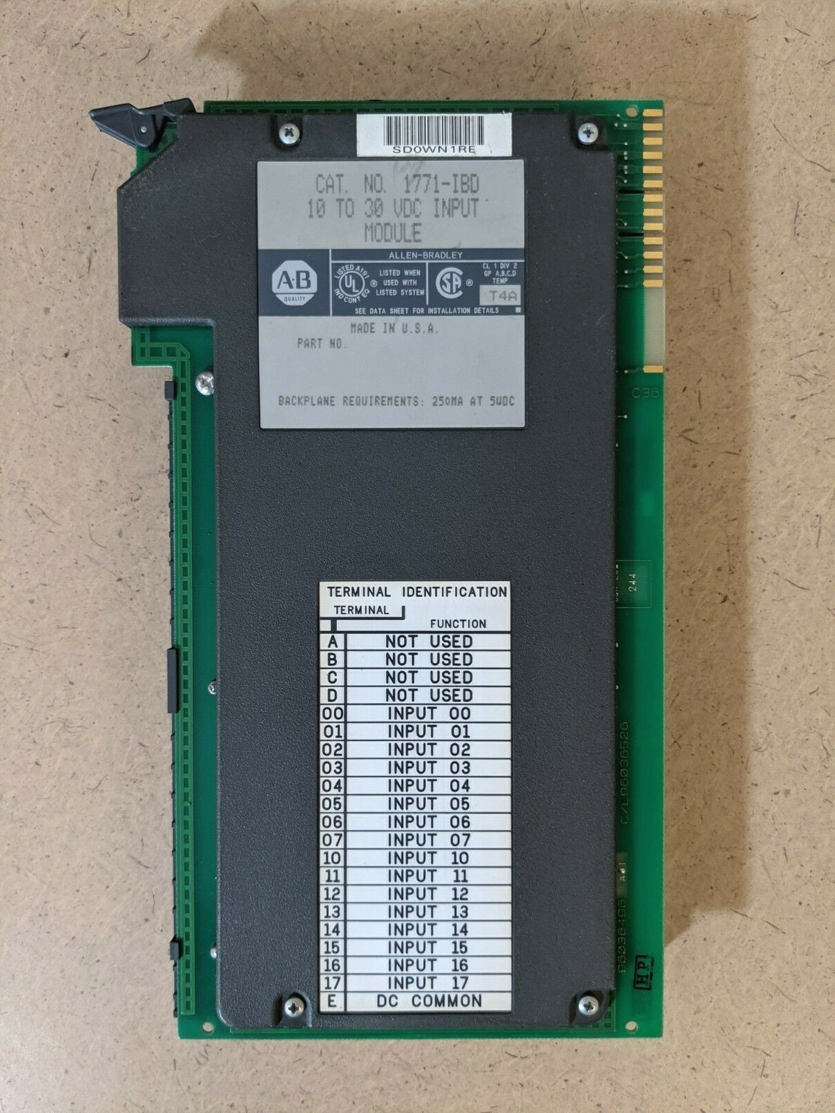 AB Allen-Bradley 1771-IBD 10 to 30 VDC Input Module 250mA at 5VDC