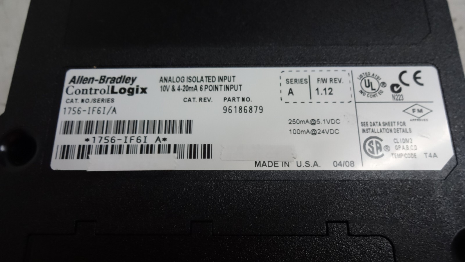 1756-If6I ControlLogix Analog Isolated 6 Point Input Module 1.12