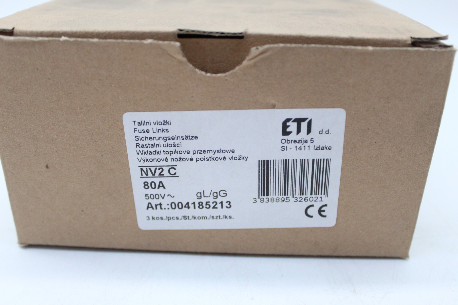 ETI NV2 Fuse Block 80A gL/gG 500V 004185213 3 Piece Pack