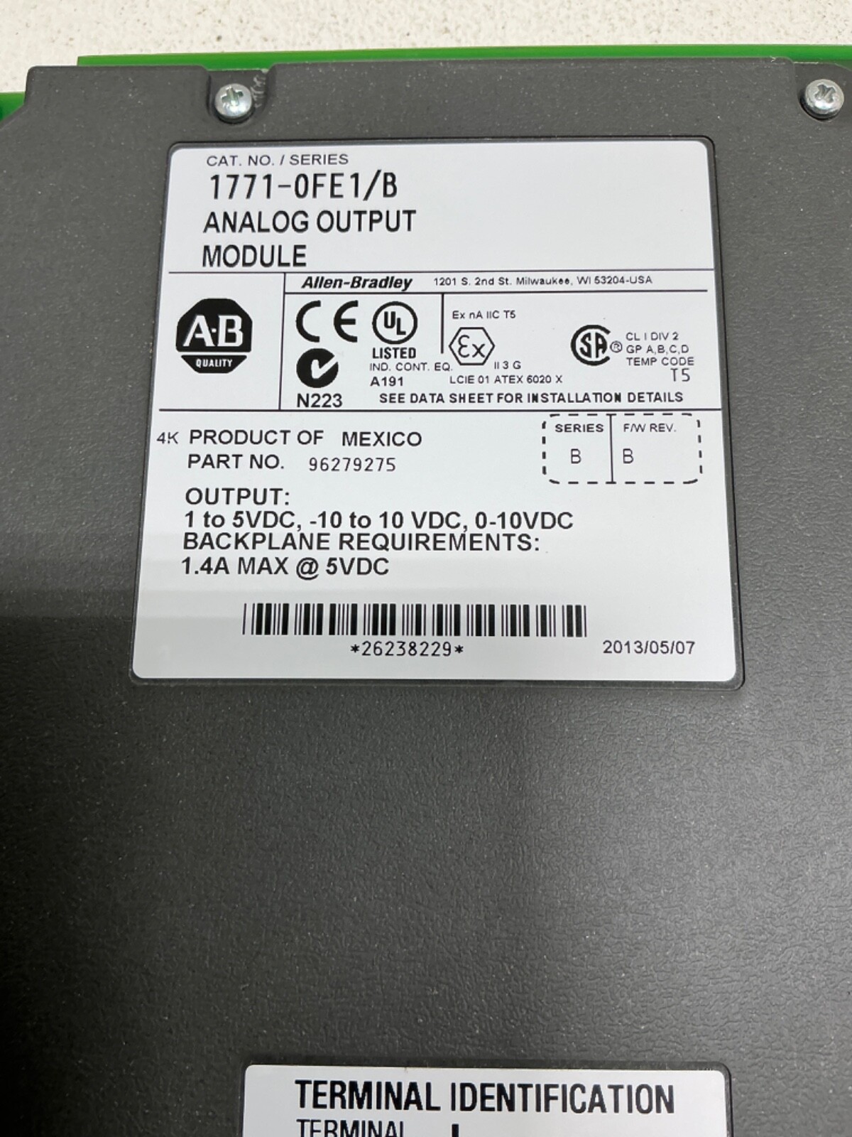 ALLEN-BRADLEY 1771-OFE1 SERIES B F/W REV B 12 BIT ANALOG OUTPUT MODULE