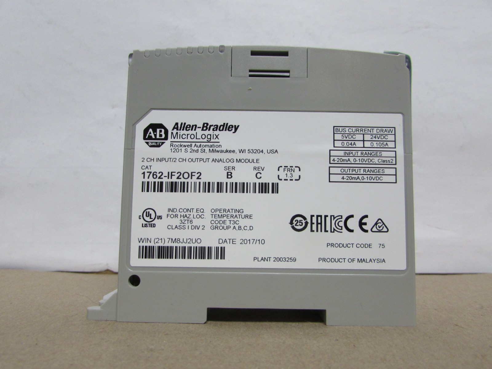 ALLEN BRADLEY 1762-1F20F2 Micrologix 1200 2 Channel input ( NEW – OPEN BOX )