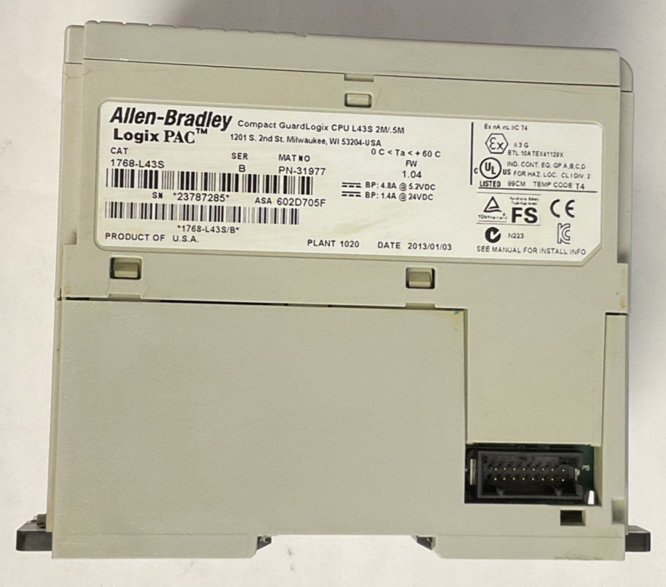ALLEN BRADLEY 1768-L43S GUARDLOGIX CPU SER.B FW1.04 24VDC