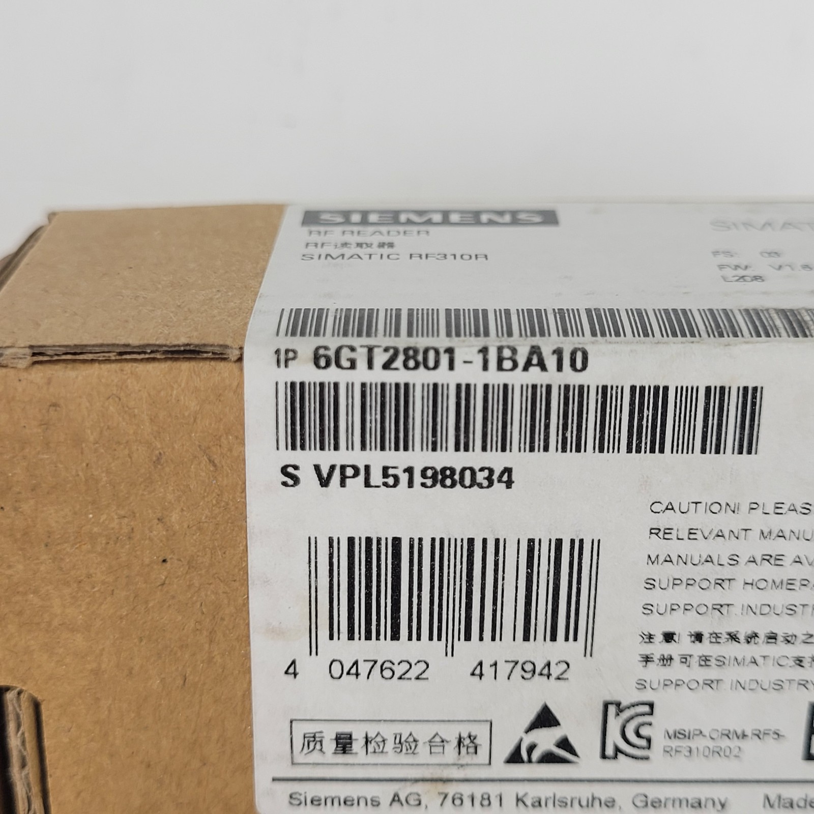 Siemens 6GT2801-1BA10 Reader Module, RS422 interface, IP67. -25 to +70 °C, 140MM