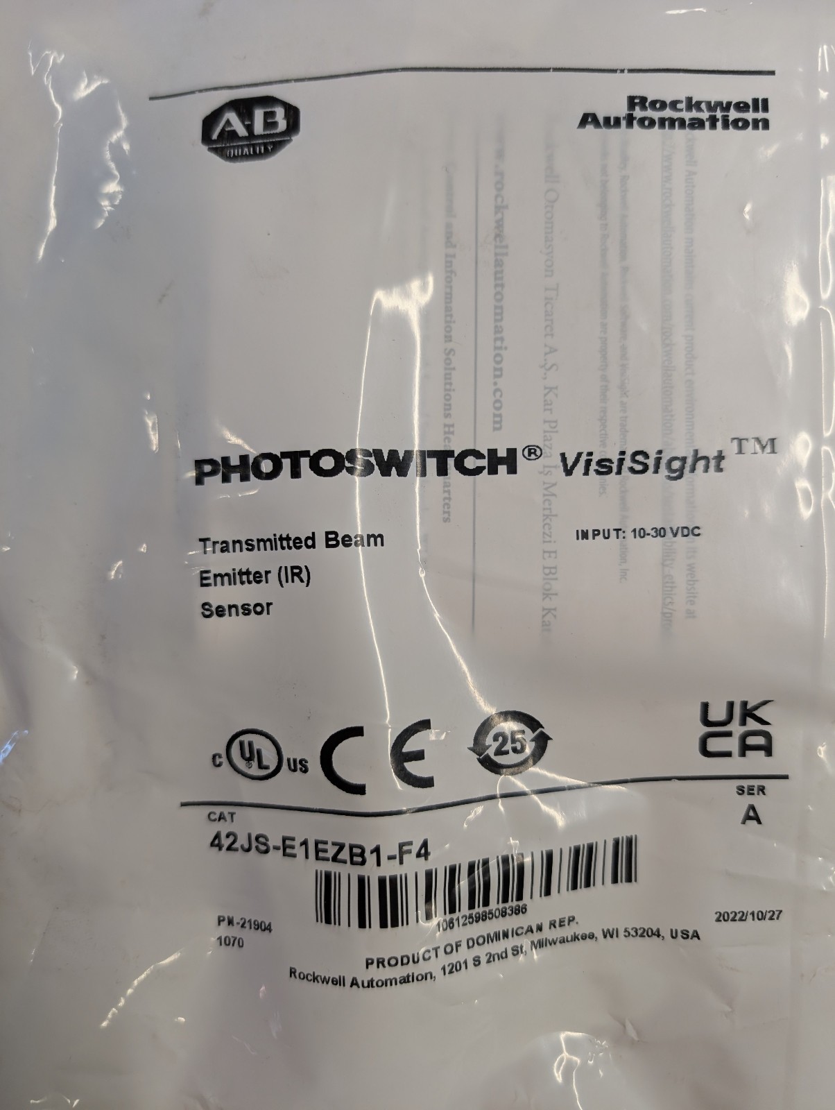 Allen-Bradley 42JS-E1EZB1-F4 Photoelectric Photoswitch VisiSight IR Sensor – NEW