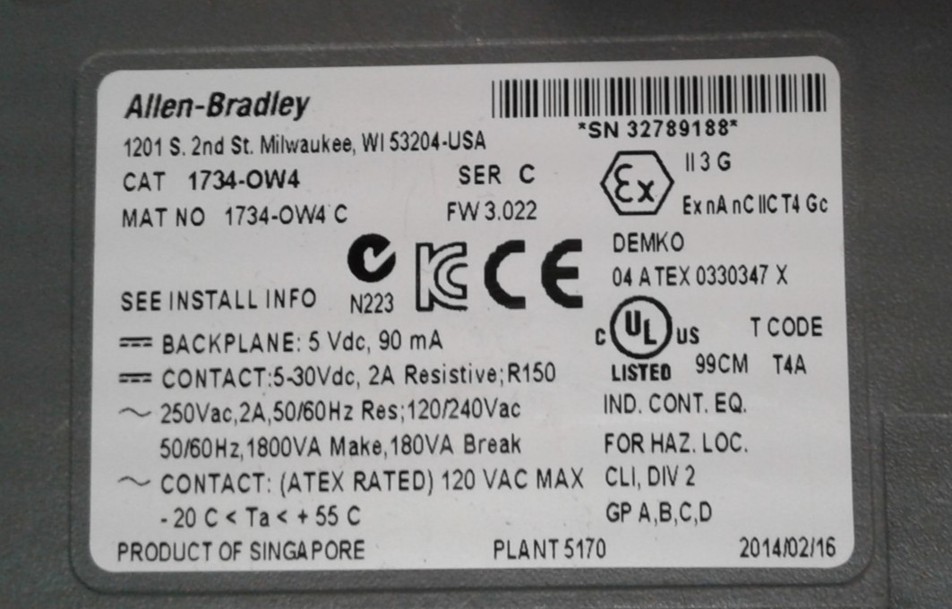 New Allen-Bradley 1734-OW4 Series C FW 3.022 Digital Output Module