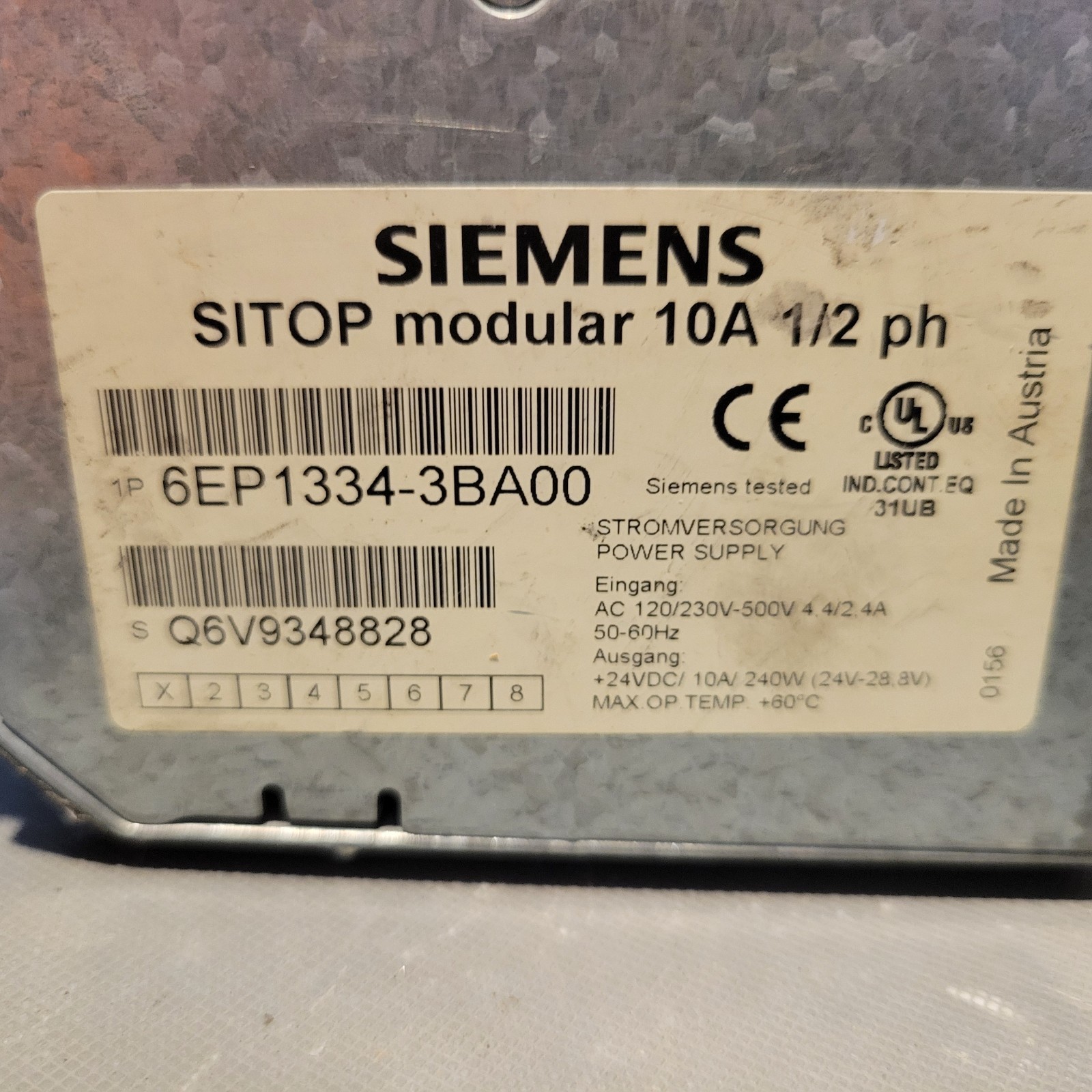 Siemens SITOP Module, 10A, 1/2PH, 120/230-500V, 50/60Hz, 6EP1 334-3BA00