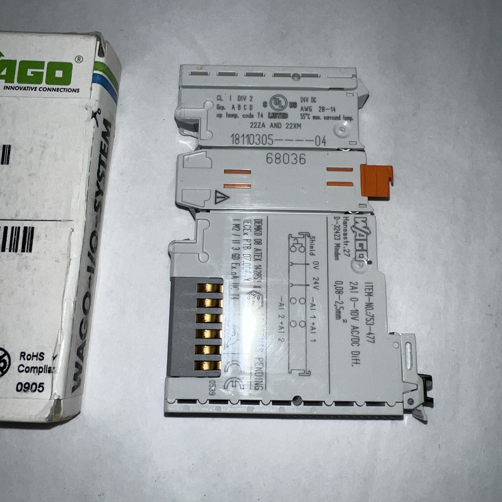 Wago 753-477 2-Channel Analog Input Module, 16 Bit, 0-10V AC/DV, Differential