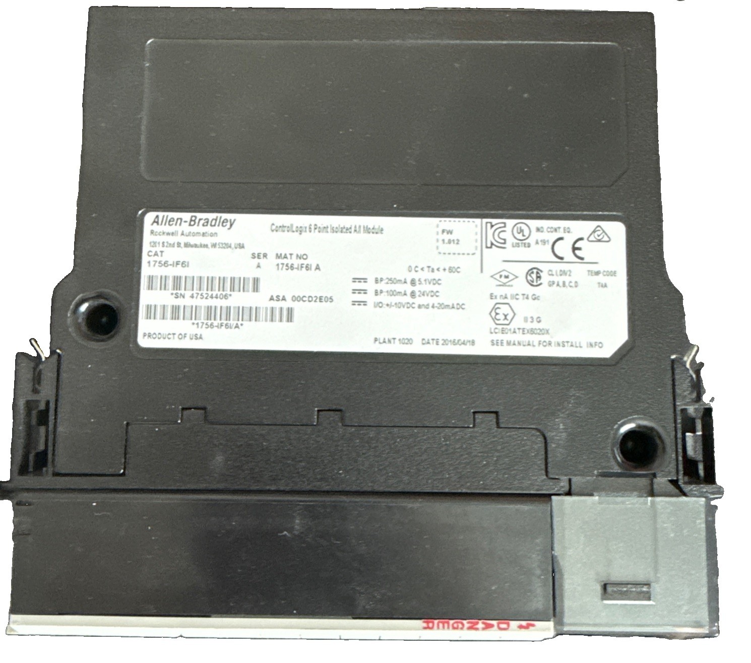 Allen Bradley 1756-IF6I/A 6 Point Input. USED.