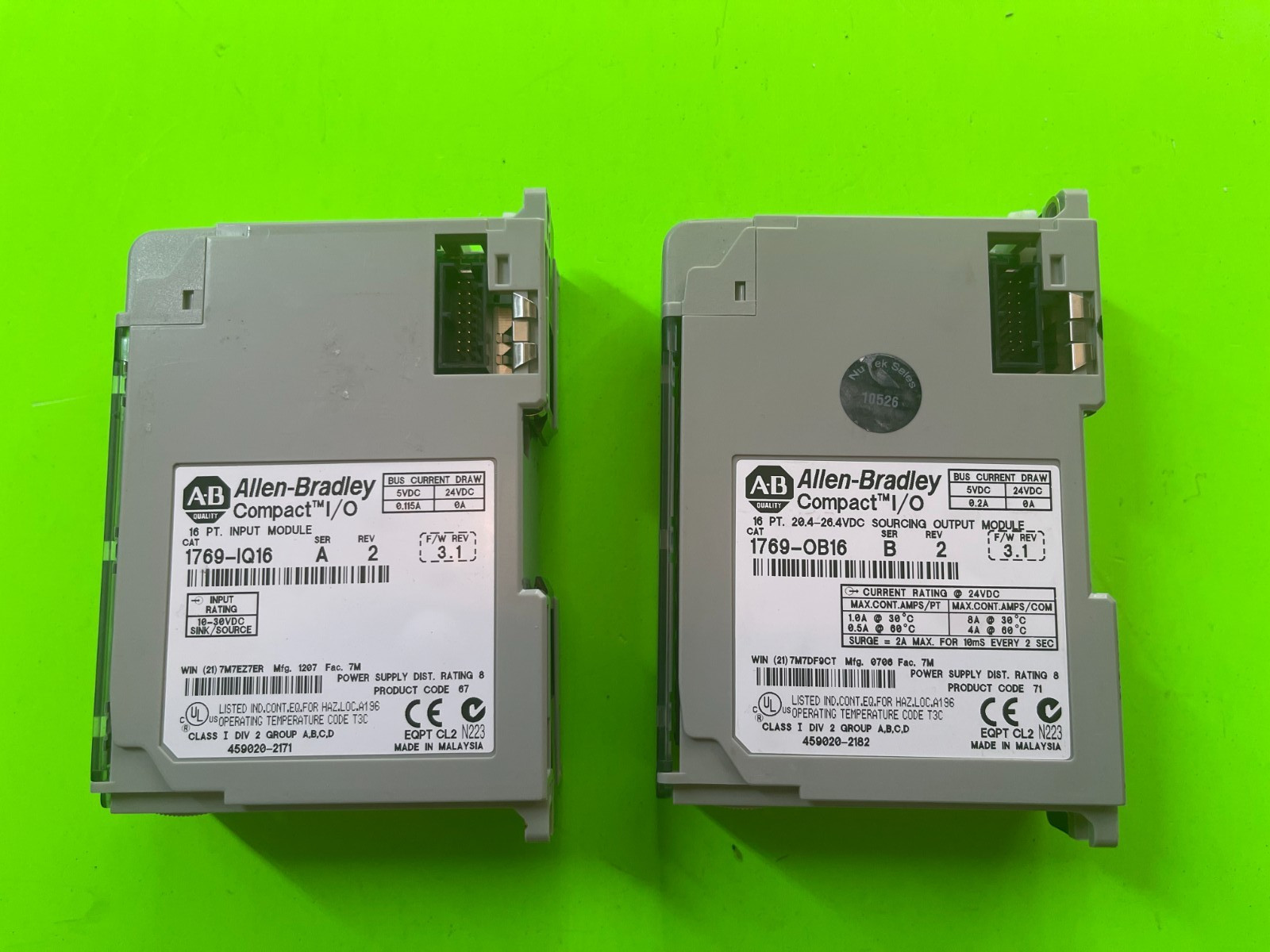 Allen Bradley 1769 OB16 DC Output and 1769 IQ16 DC Input Module Lot Compact I O