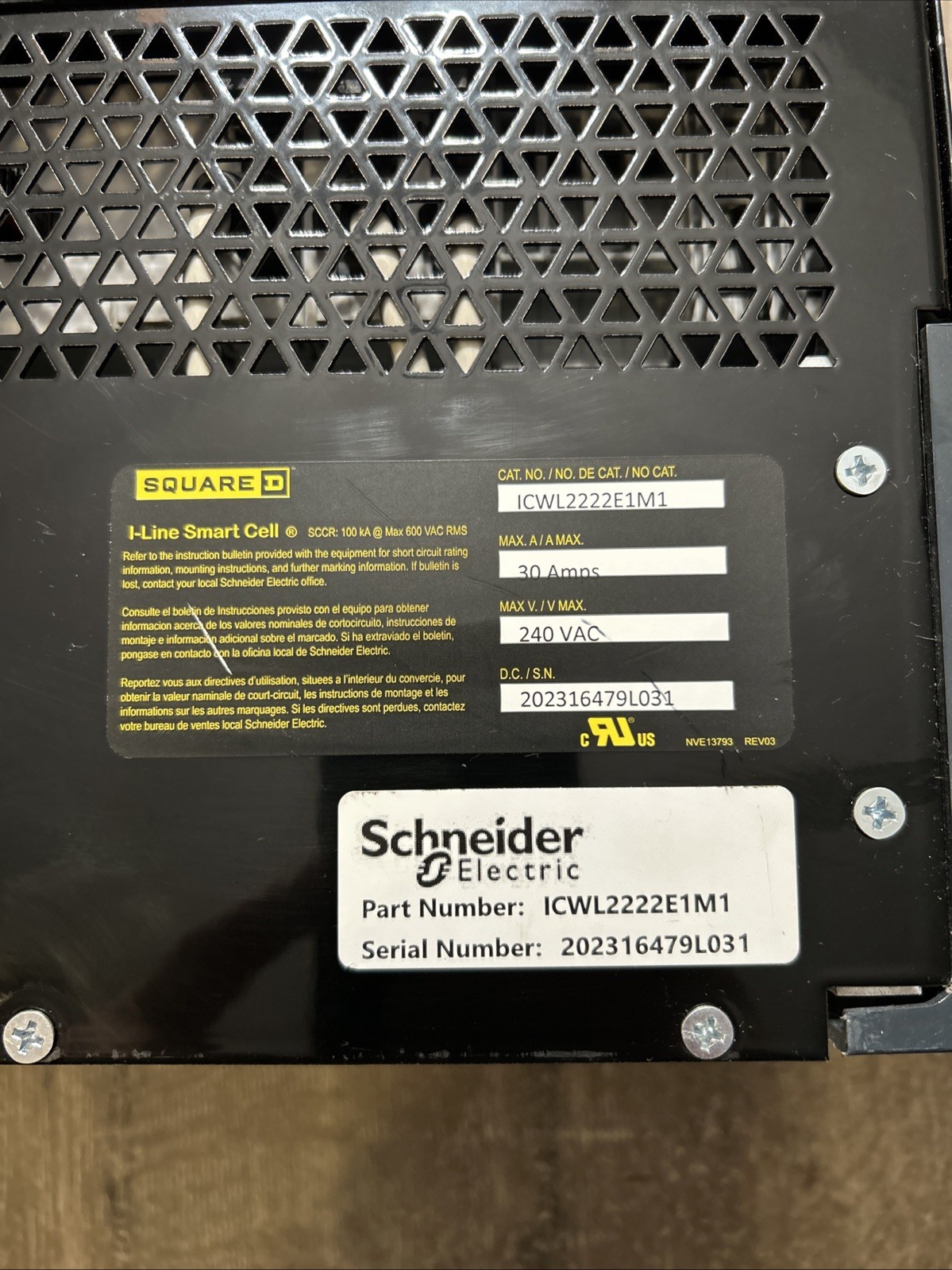 SQUARE D ICWR2222M01 30A 240V I-Line Smart Cell IFM Modbus
